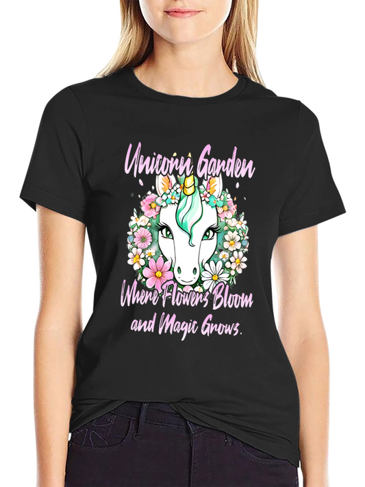 Unicorn Garden Graphic T-Shirt - Floral Magic Tee