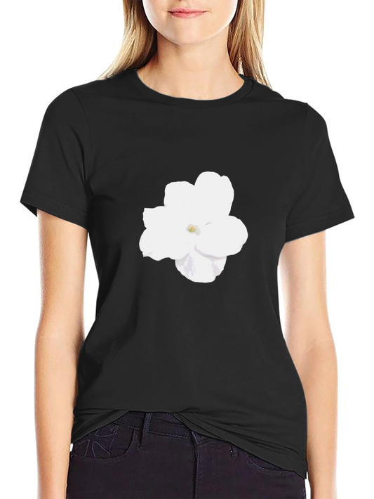Black T-Shirt with White Flower Design