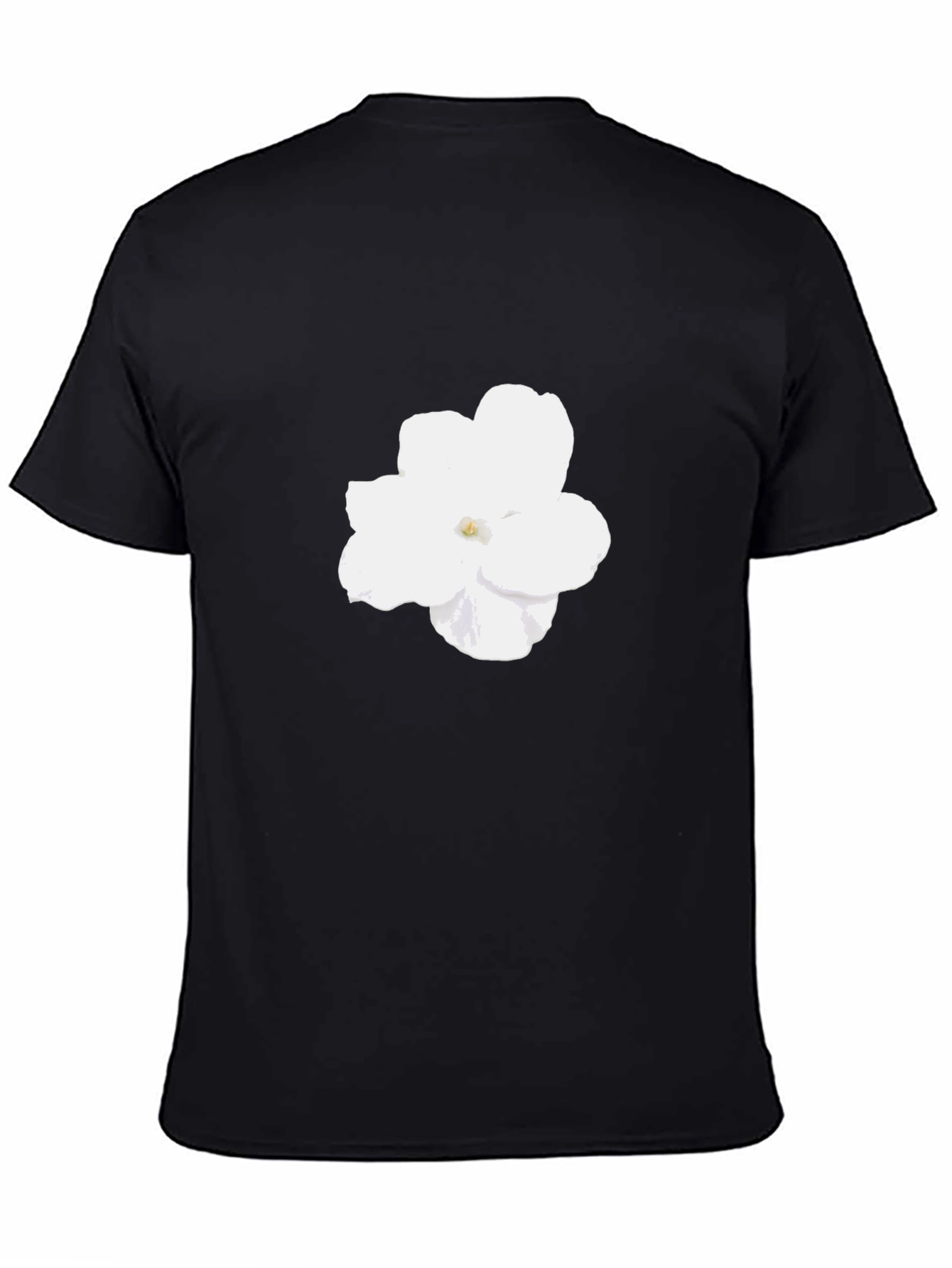 Black T-Shirt with White Flower Design