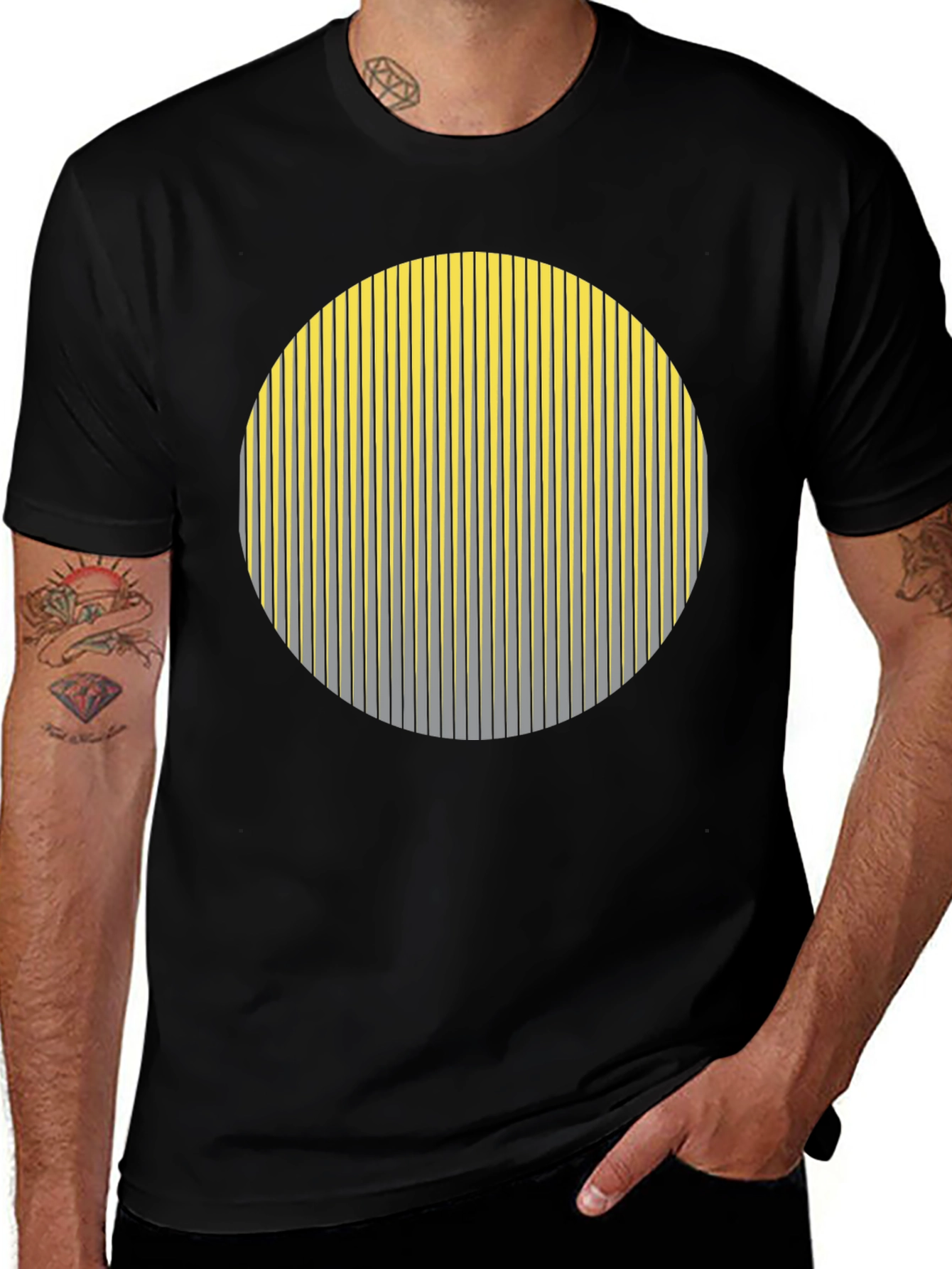 Striped Circle Graphic Black T-Shirt