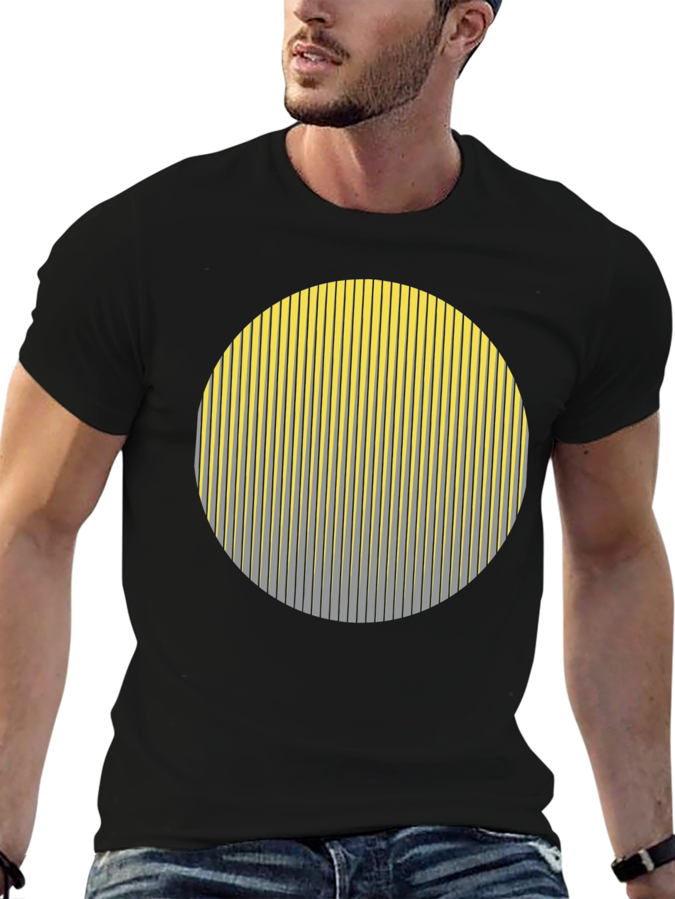 Striped Circle Graphic Black T-Shirt