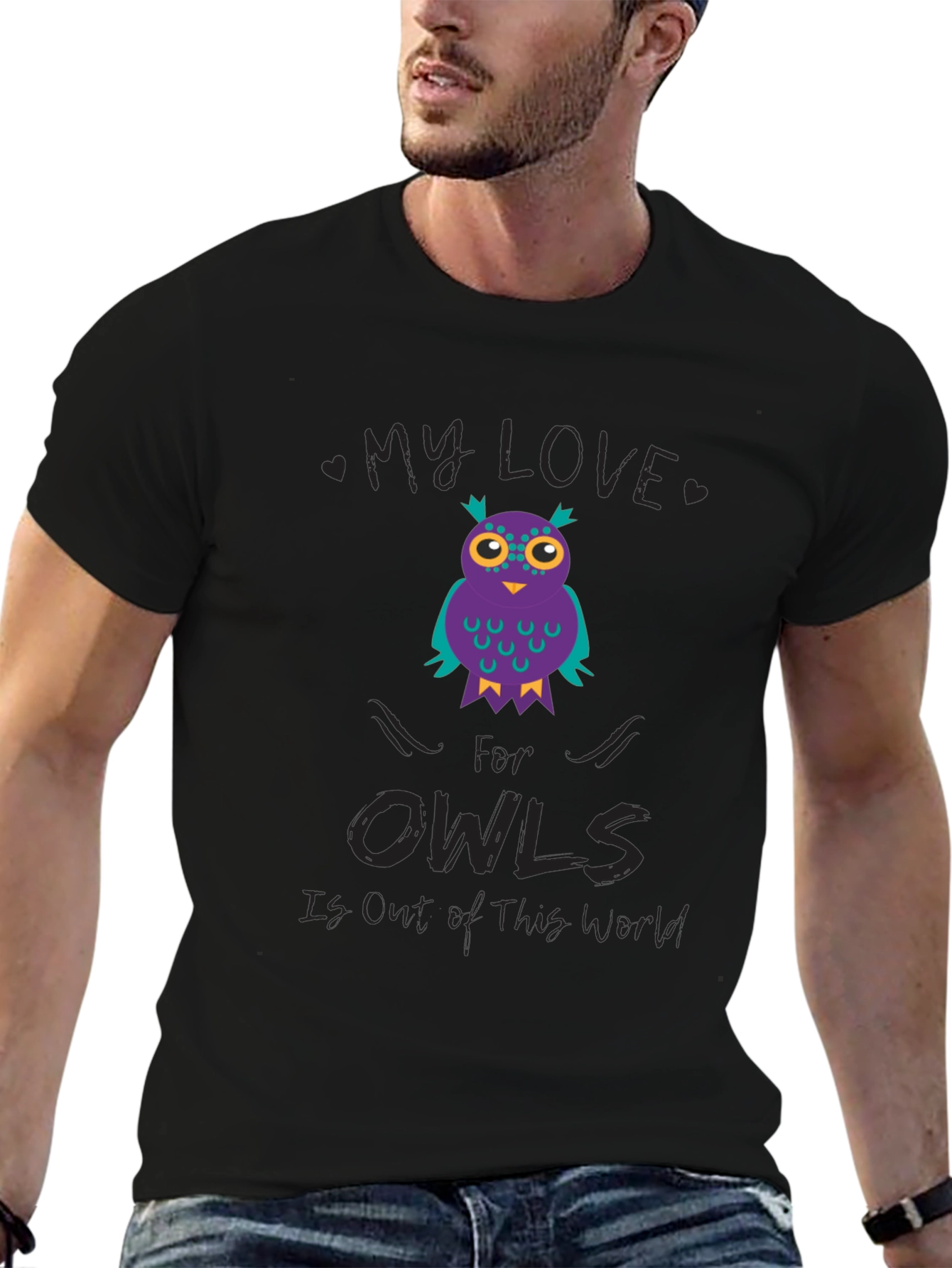 My Love for Owls T-Shirt Black Cotton