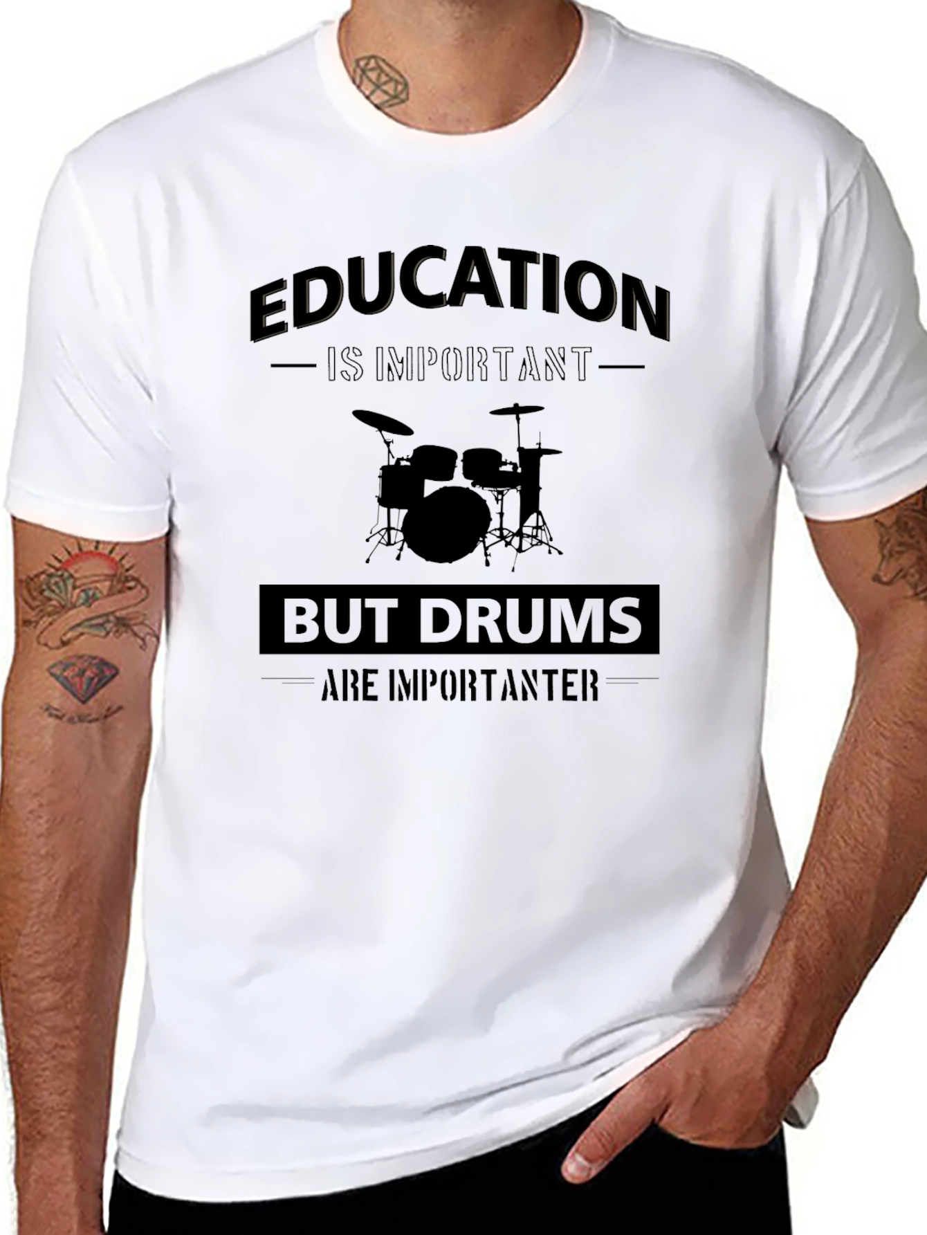 Funny Drummer T-Shirt: Education But Drums Are Importanter