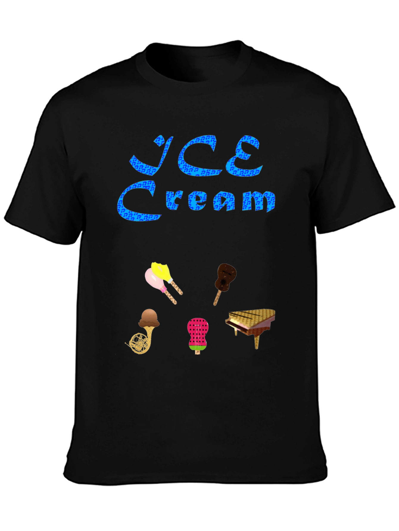 Ice Cream & Musical Instruments Black Tee