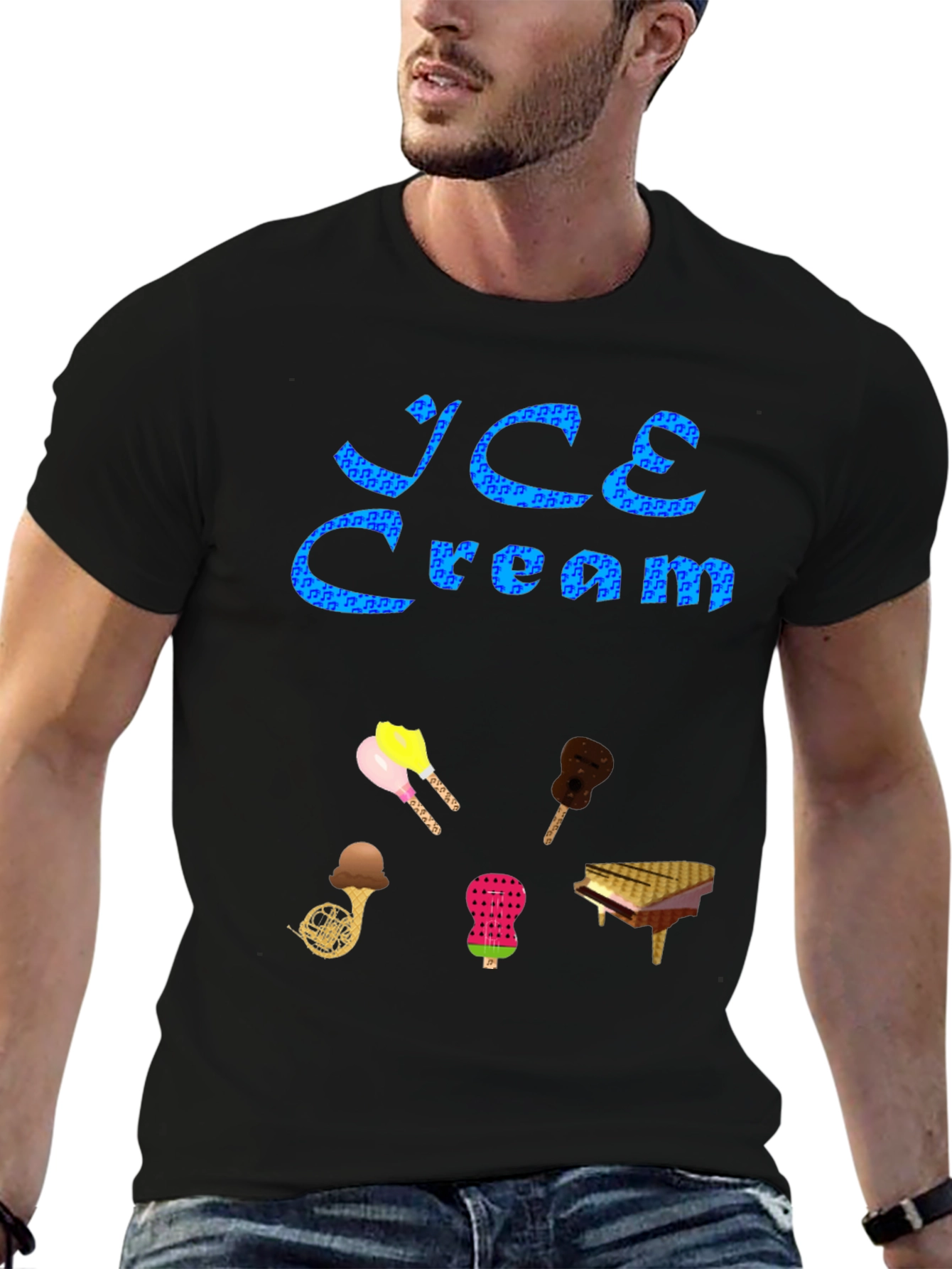 Ice Cream & Musical Instruments Black Tee