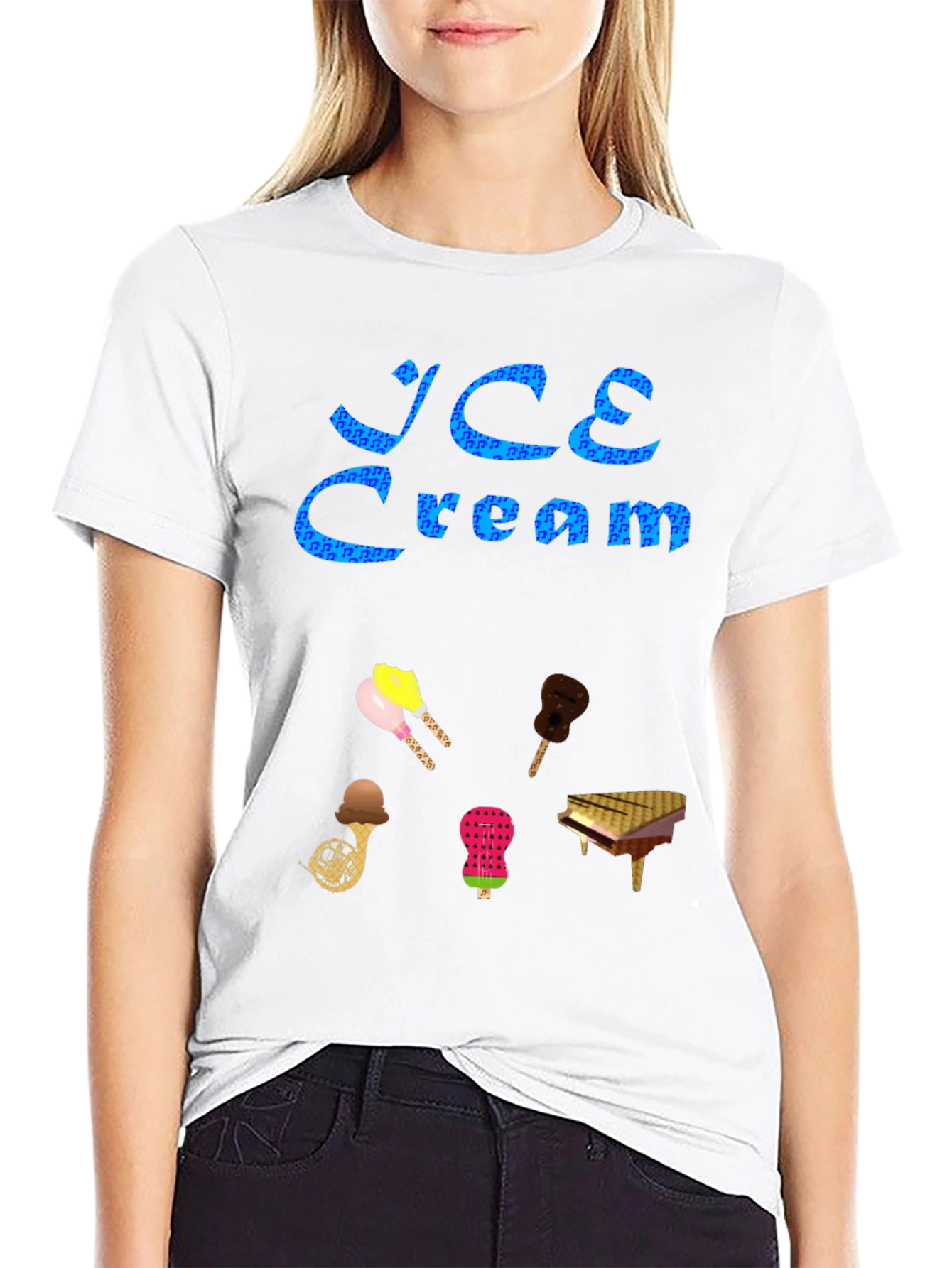Ice Cream & Musical Instruments Black Tee