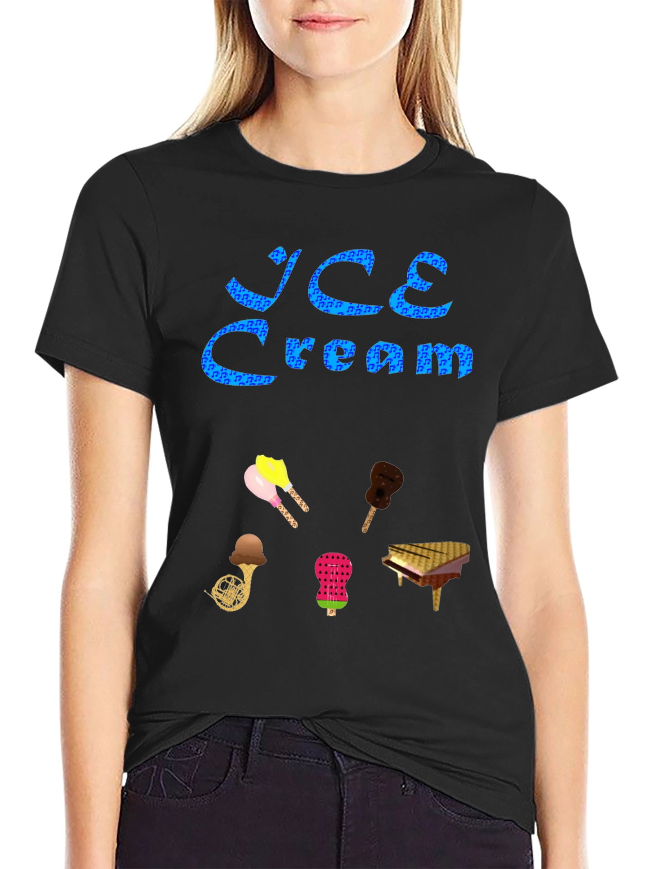 Ice Cream & Musical Instruments Black Tee