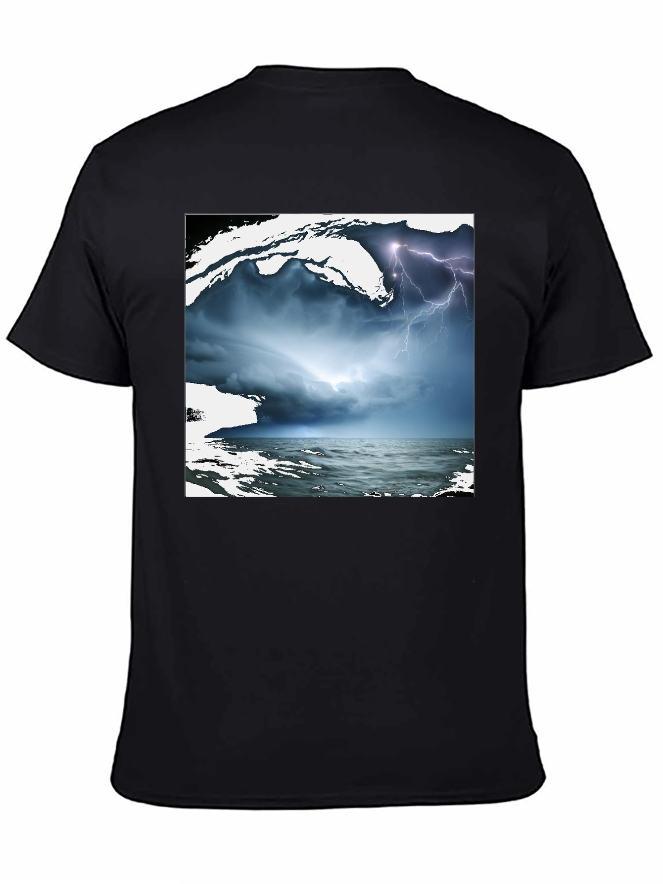 Stormy Sea Graphic Tee - Black Cotton T-Shirt