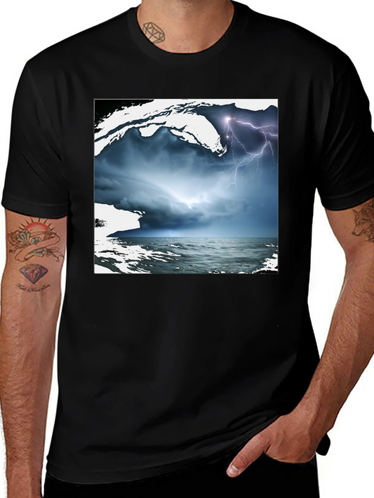 Stormy Sea Graphic Tee - Black Cotton T-Shirt
