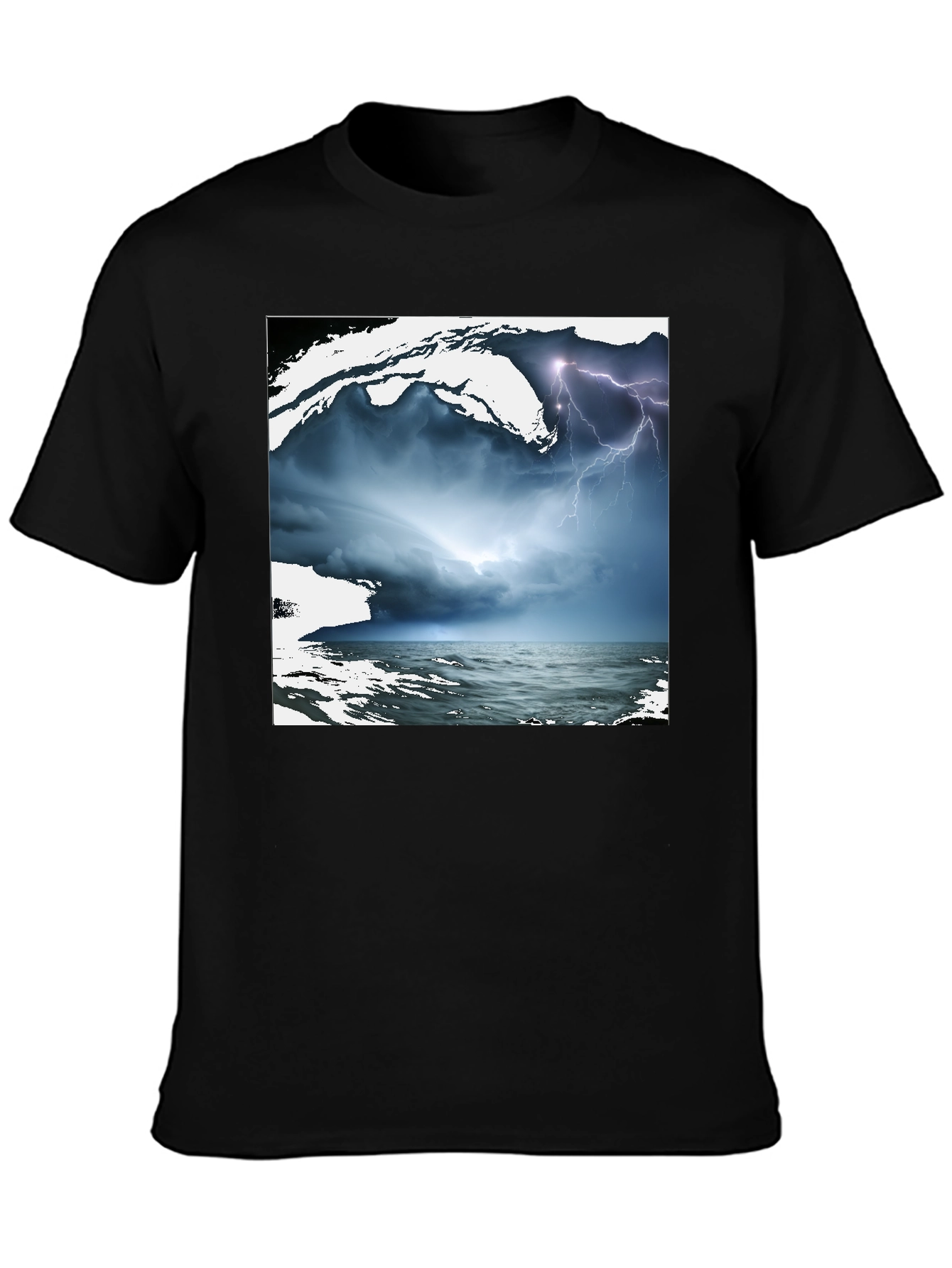 Stormy Sea Graphic Tee - Black Cotton T-Shirt