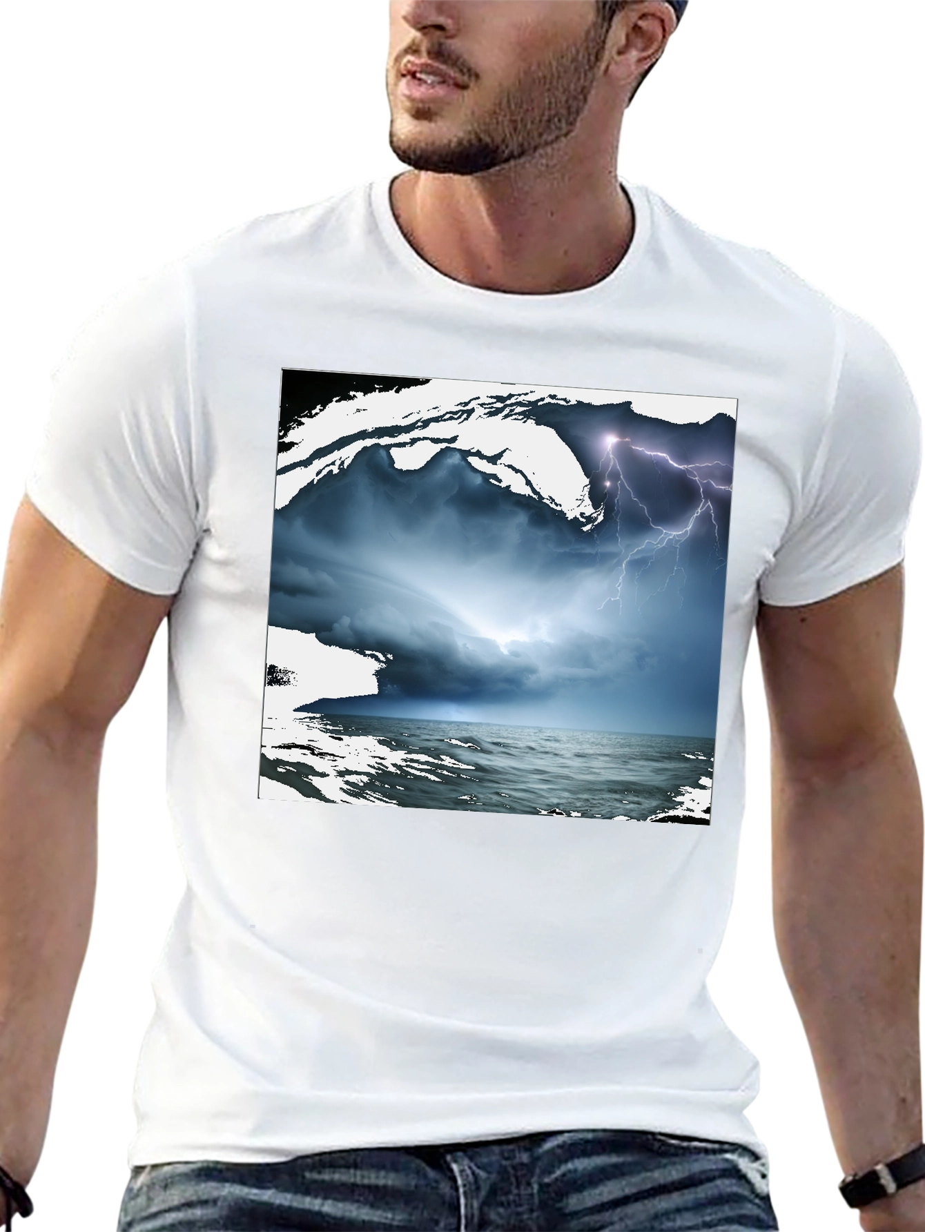 Stormy Sea Graphic Tee - Black Cotton T-Shirt