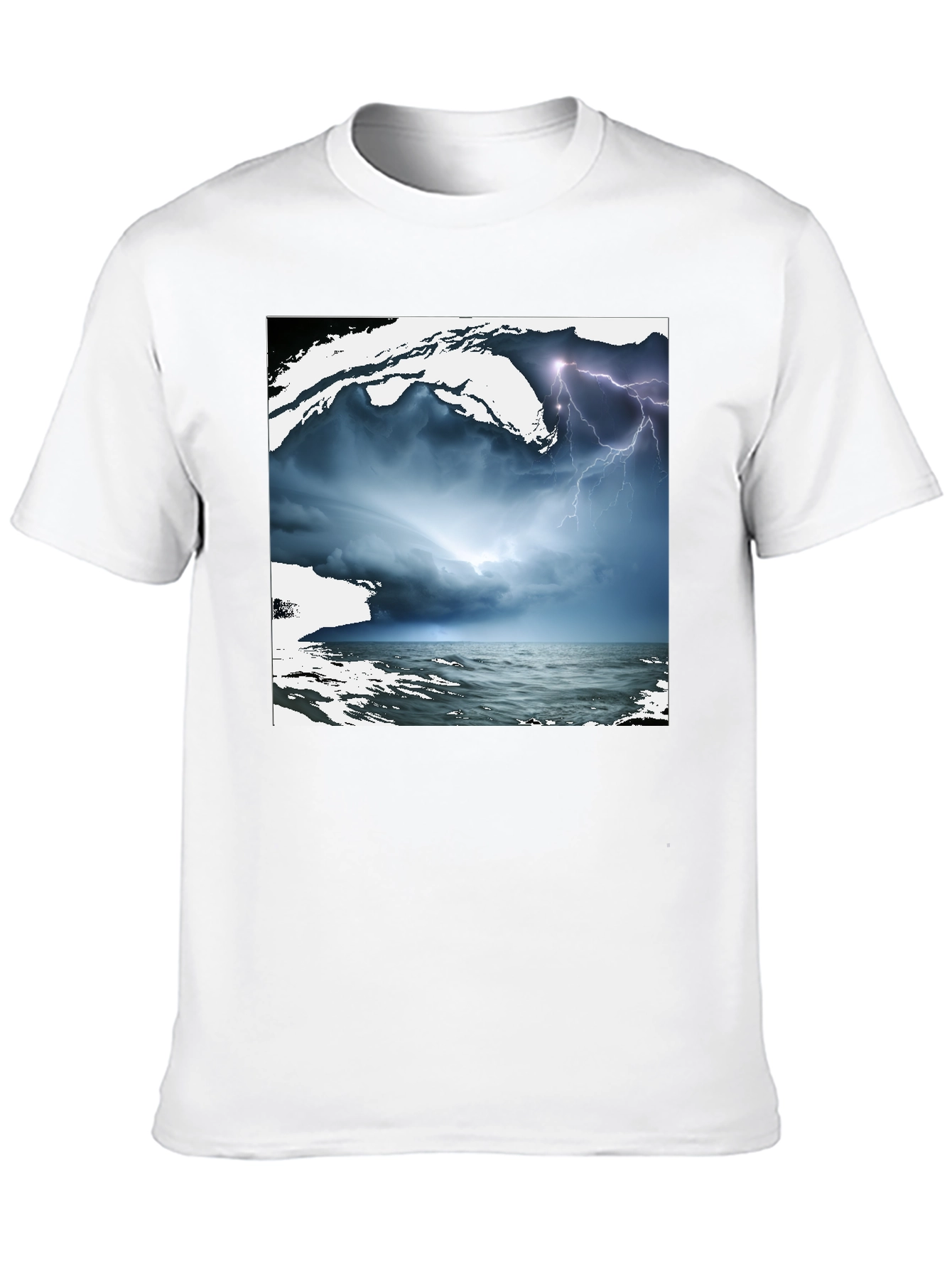 Stormy Sea Graphic Tee - Black Cotton T-Shirt
