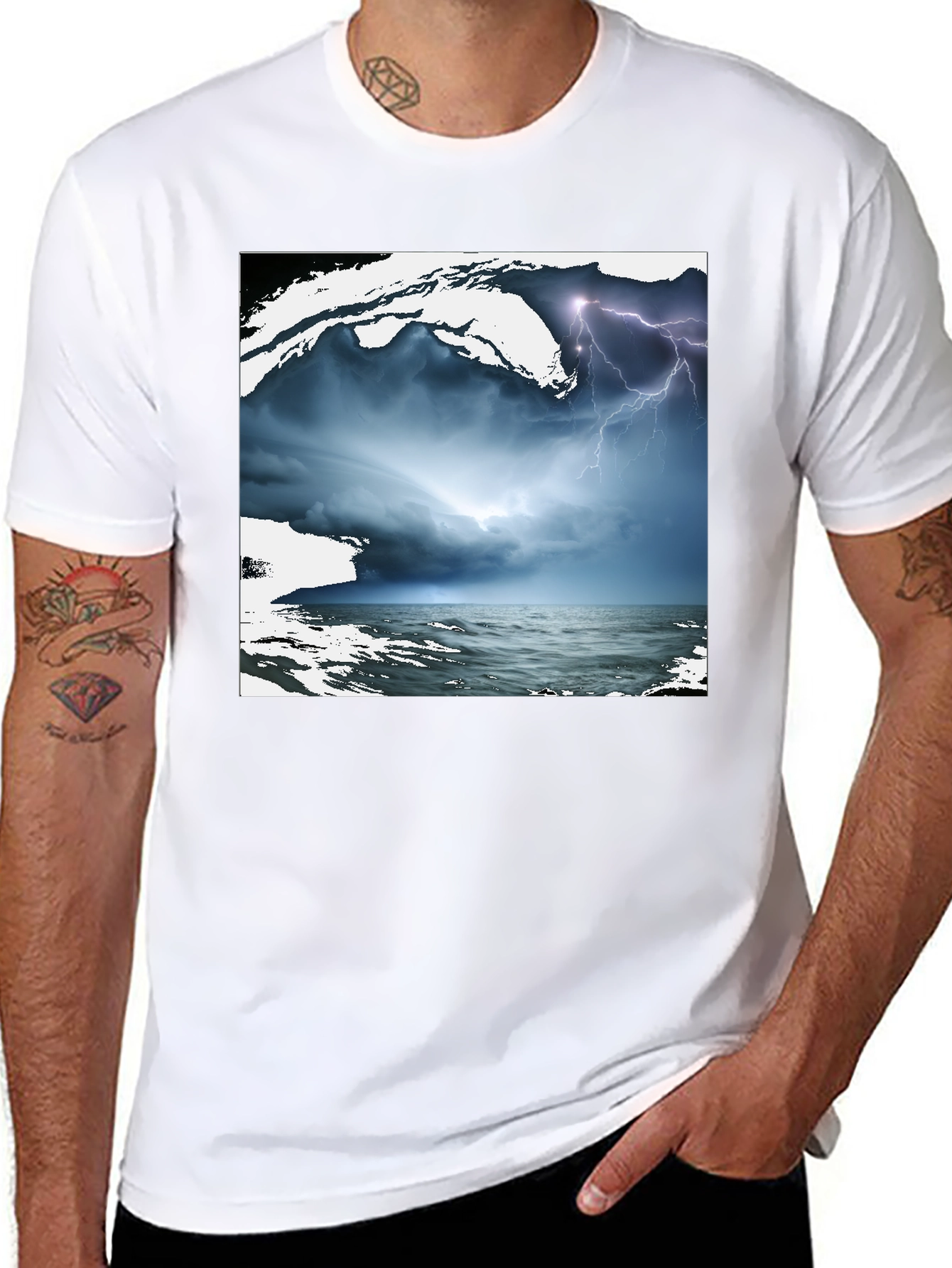 Stormy Sea Graphic Tee - Black Cotton T-Shirt