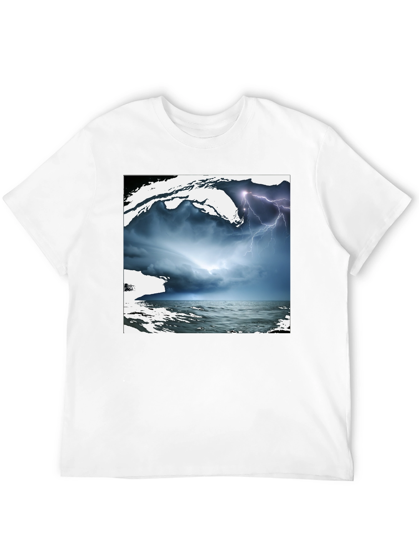 Stormy Sea Graphic Tee - Black Cotton T-Shirt