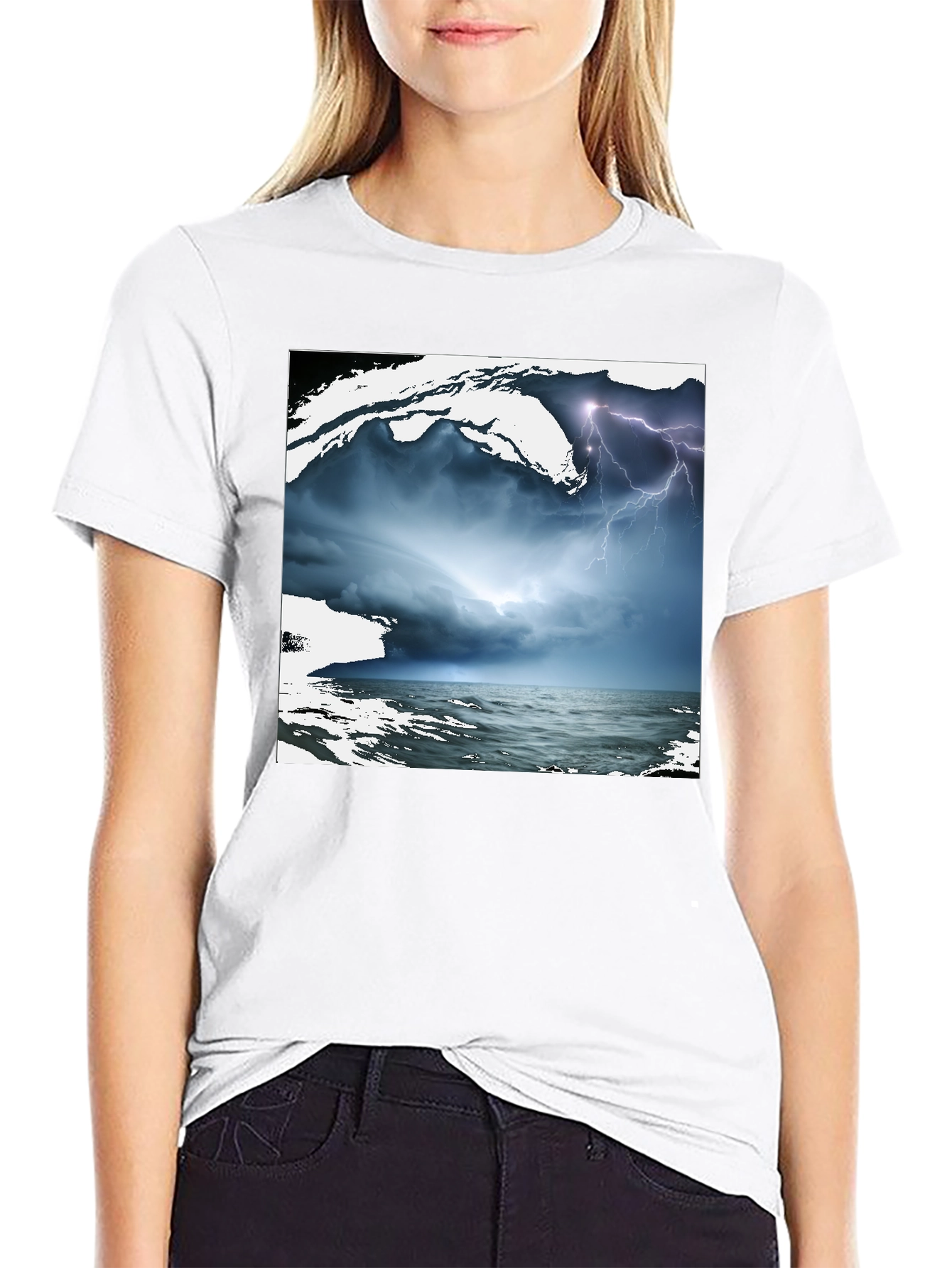 Stormy Sea Graphic Tee - Black Cotton T-Shirt