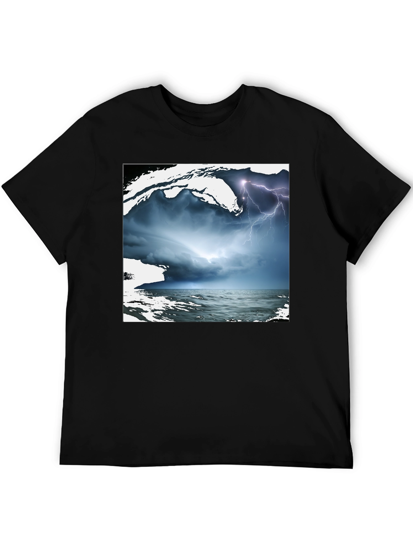 Stormy Sea Graphic Tee - Black Cotton T-Shirt