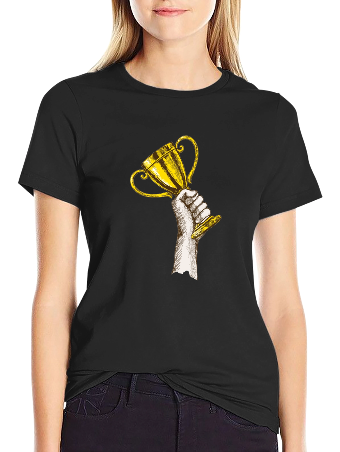 Trophy Graphic Tee - Black Cotton Crew Neck T-Shirt