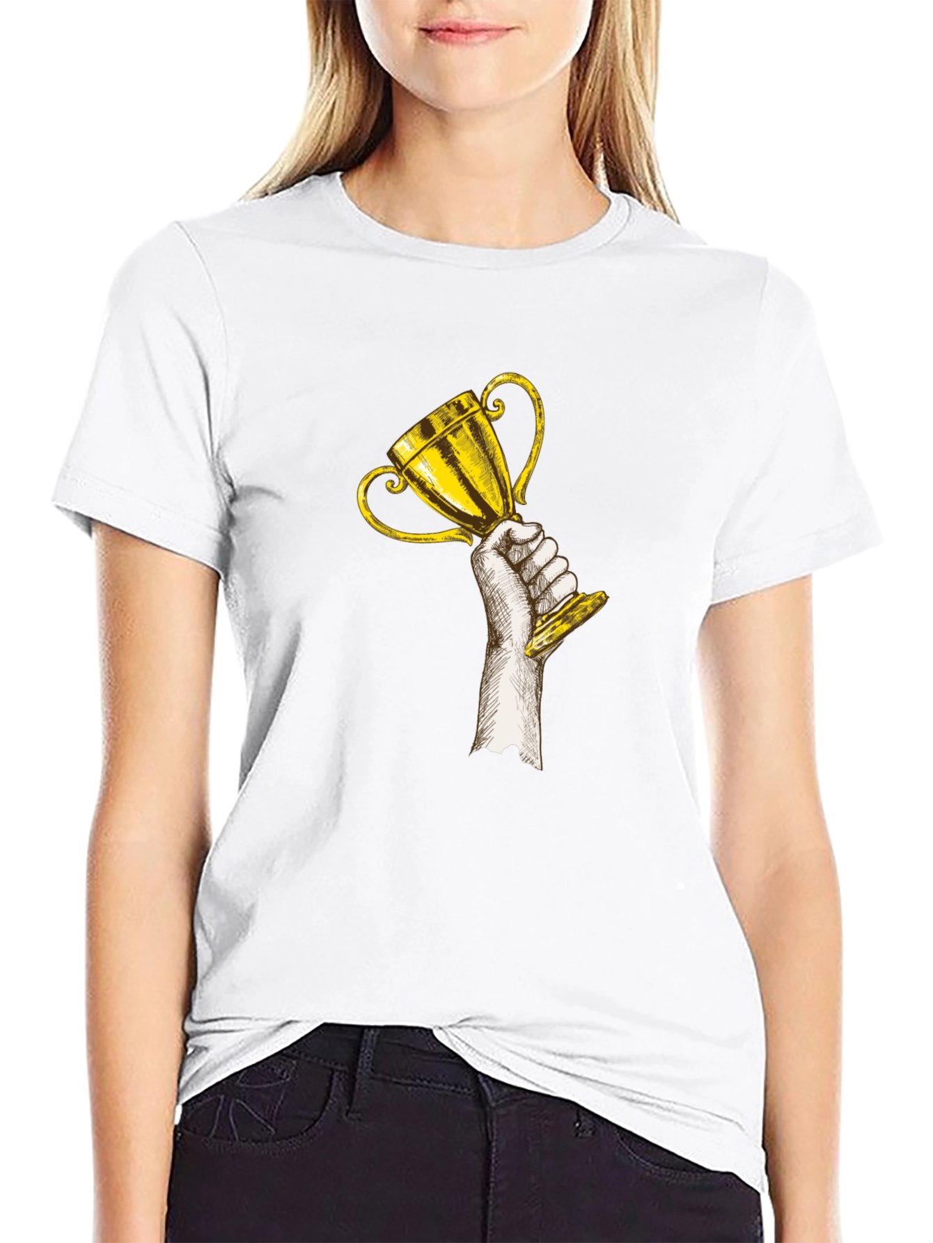 Trophy Graphic Tee - Black Cotton Crew Neck T-Shirt
