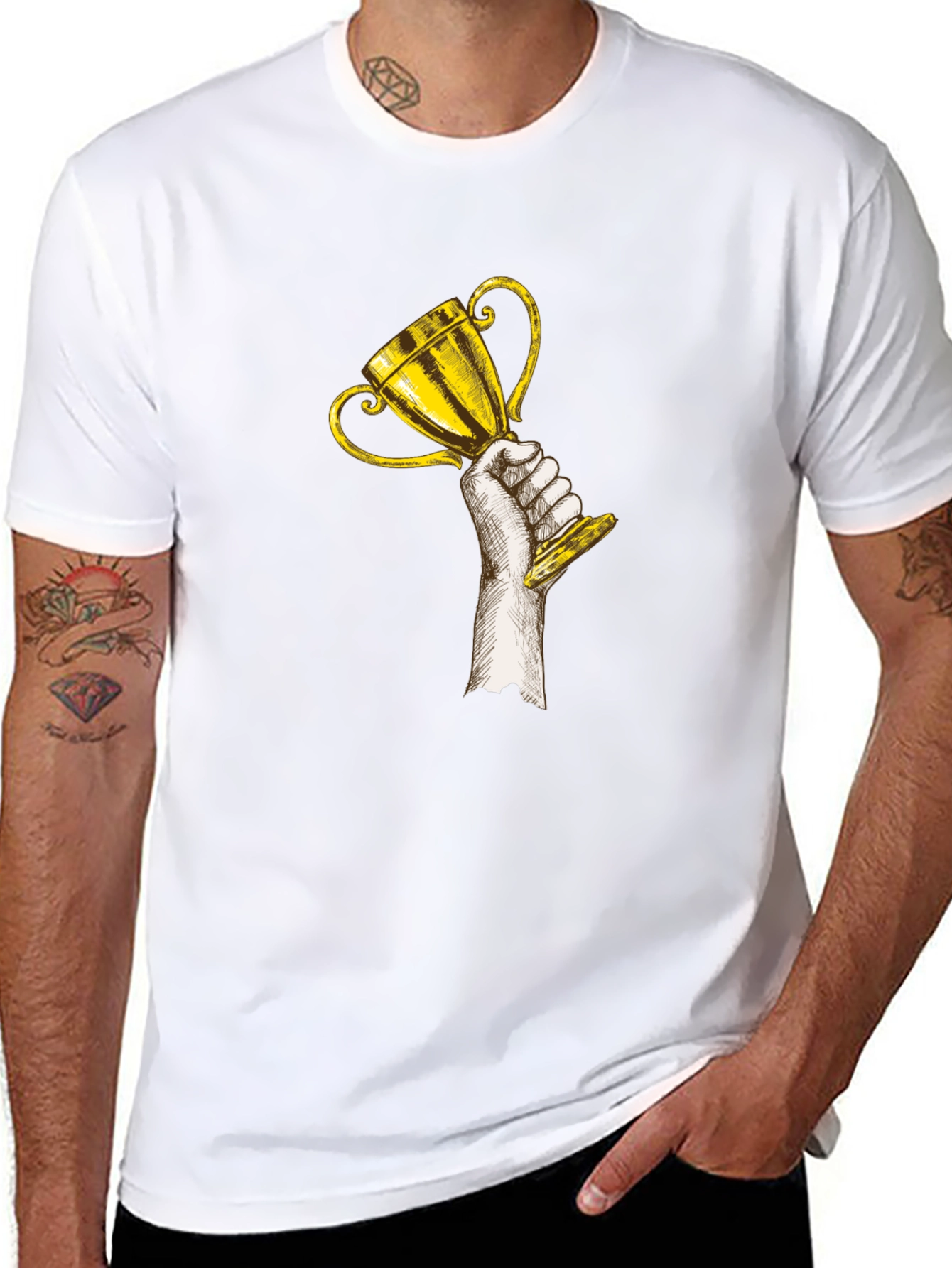 Trophy Graphic Tee - Black Cotton Crew Neck T-Shirt