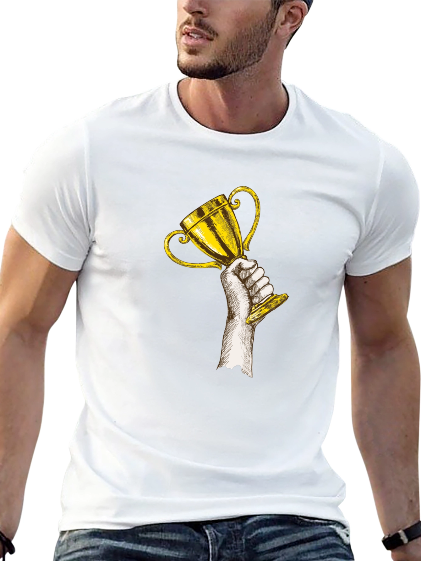 Trophy Graphic Tee - Black Cotton Crew Neck T-Shirt