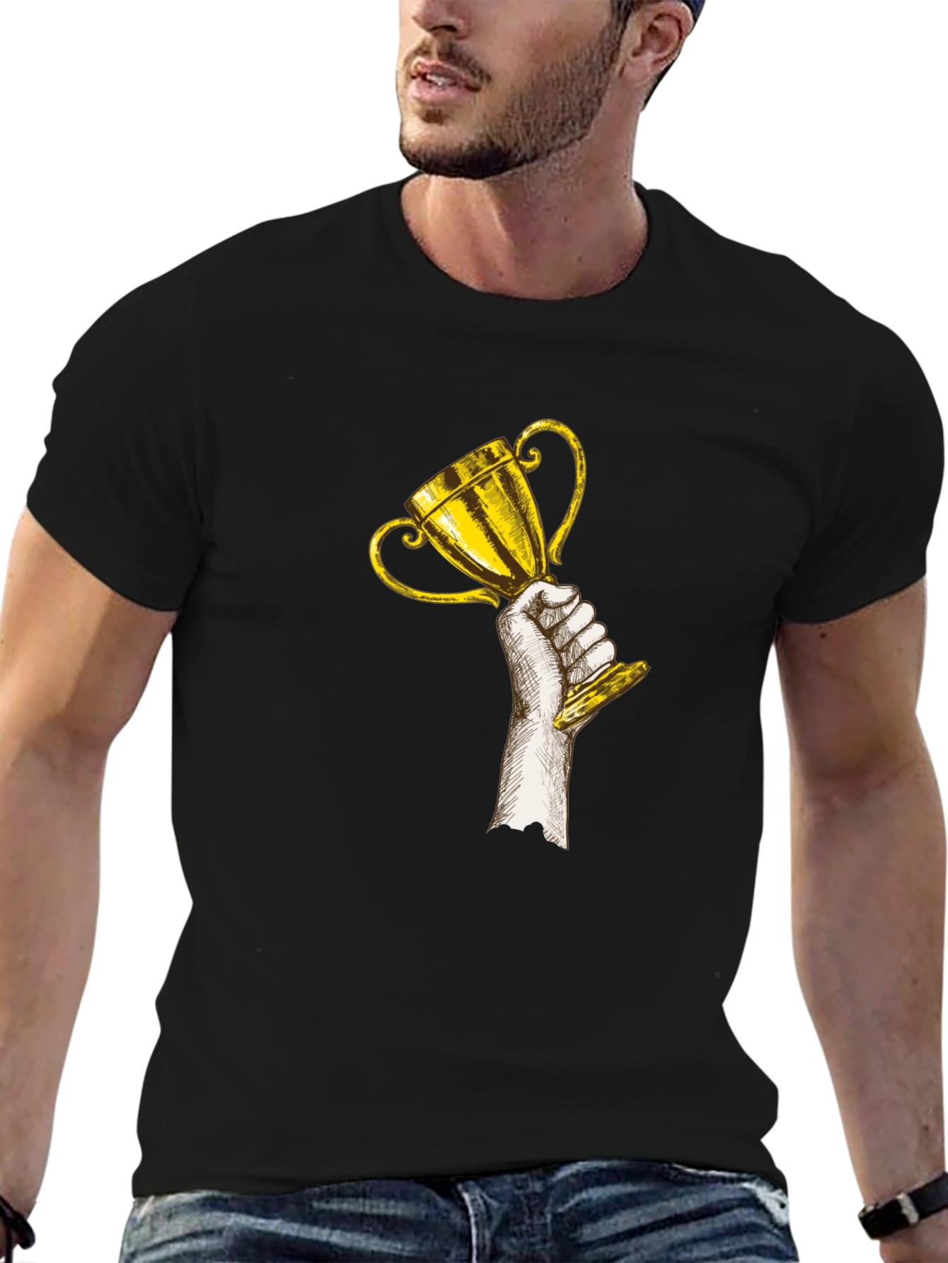 Trophy Graphic Tee - Black Cotton Crew Neck T-Shirt
