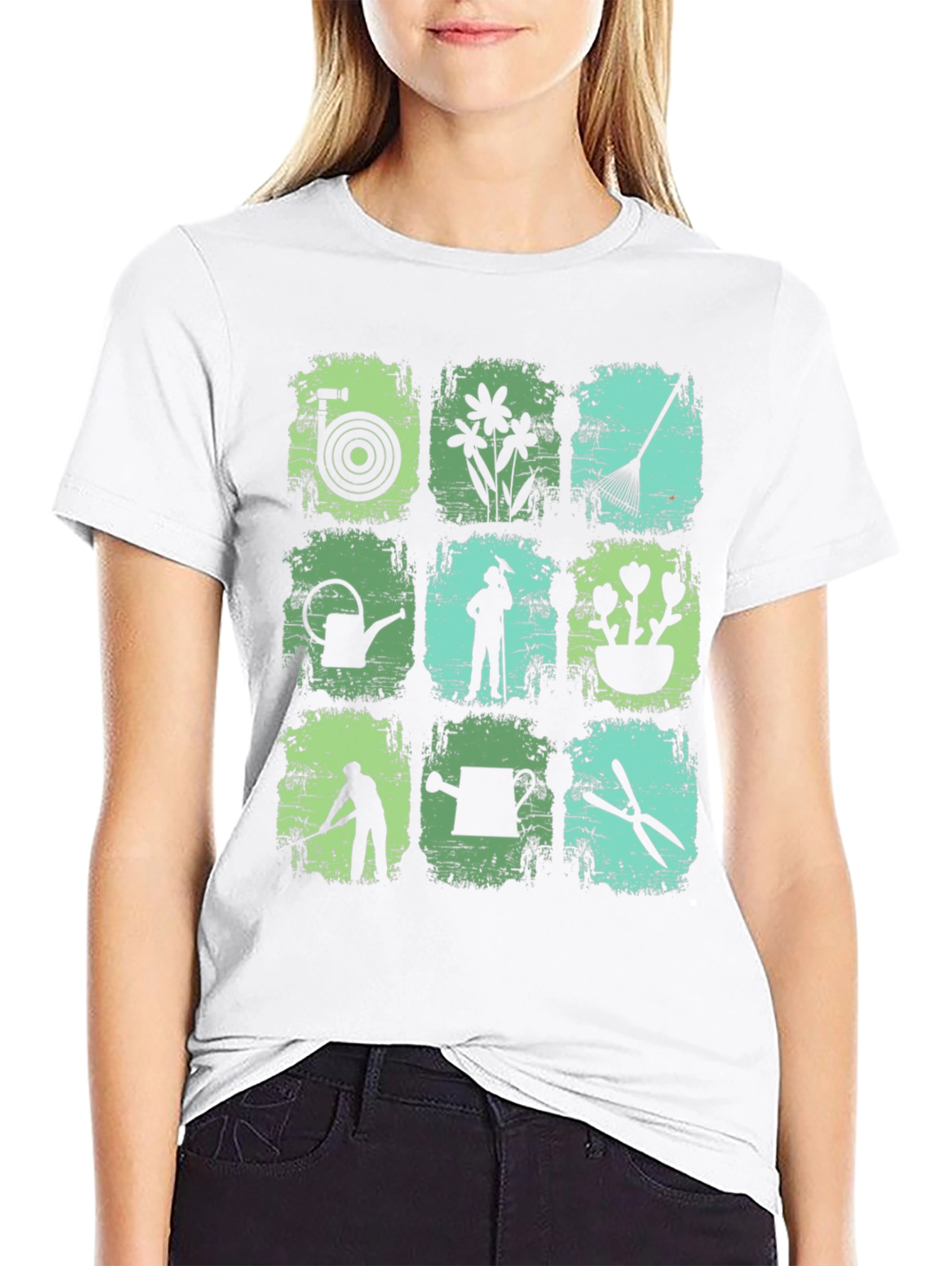 Gardening Tools & Gardener Silhouette Graphic T-Shirt