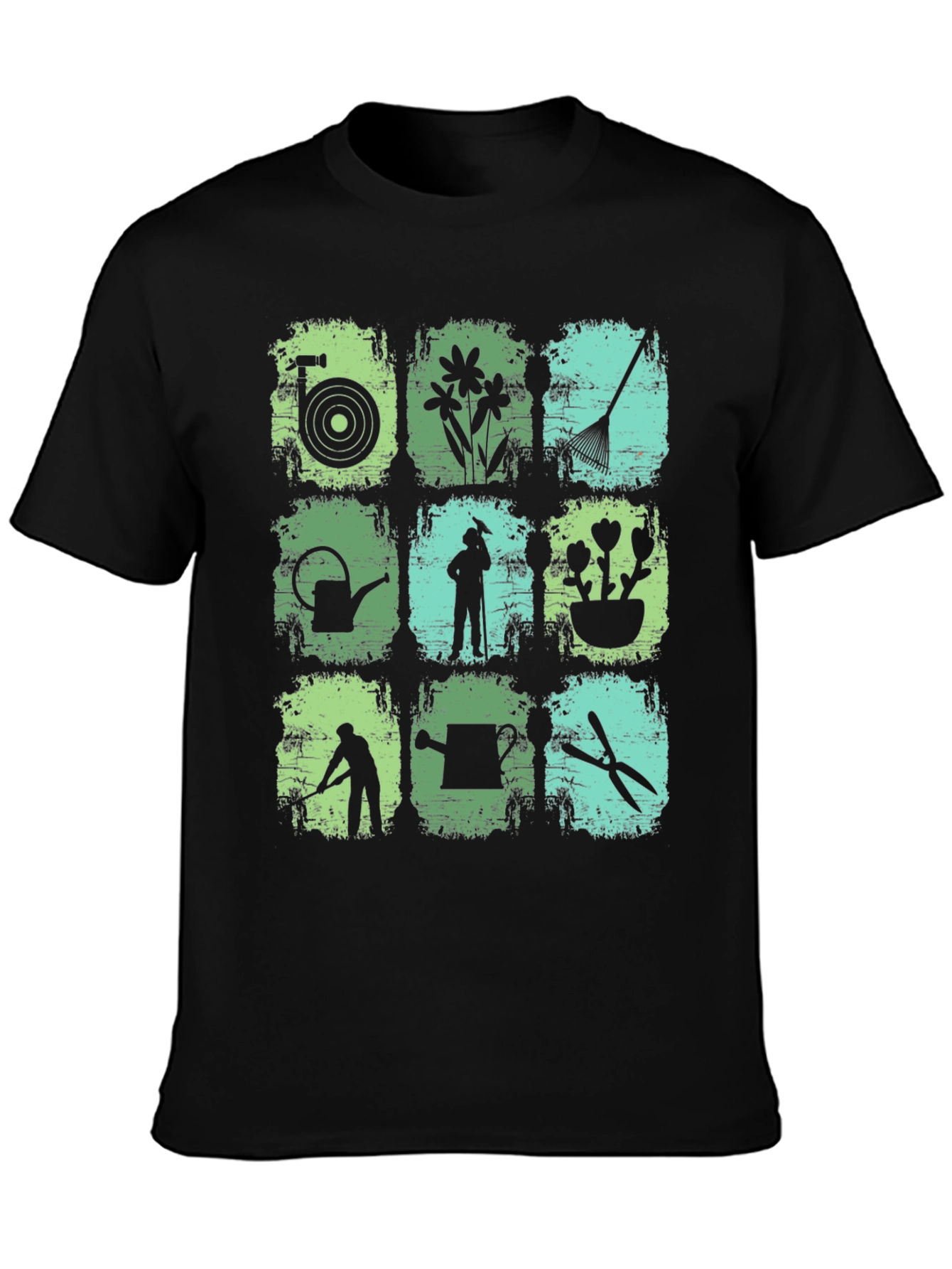 Gardening Tools & Gardener Silhouette Graphic T-Shirt