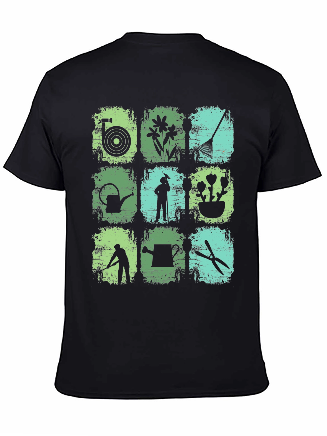 Gardening Tools & Gardener Silhouette Graphic T-Shirt