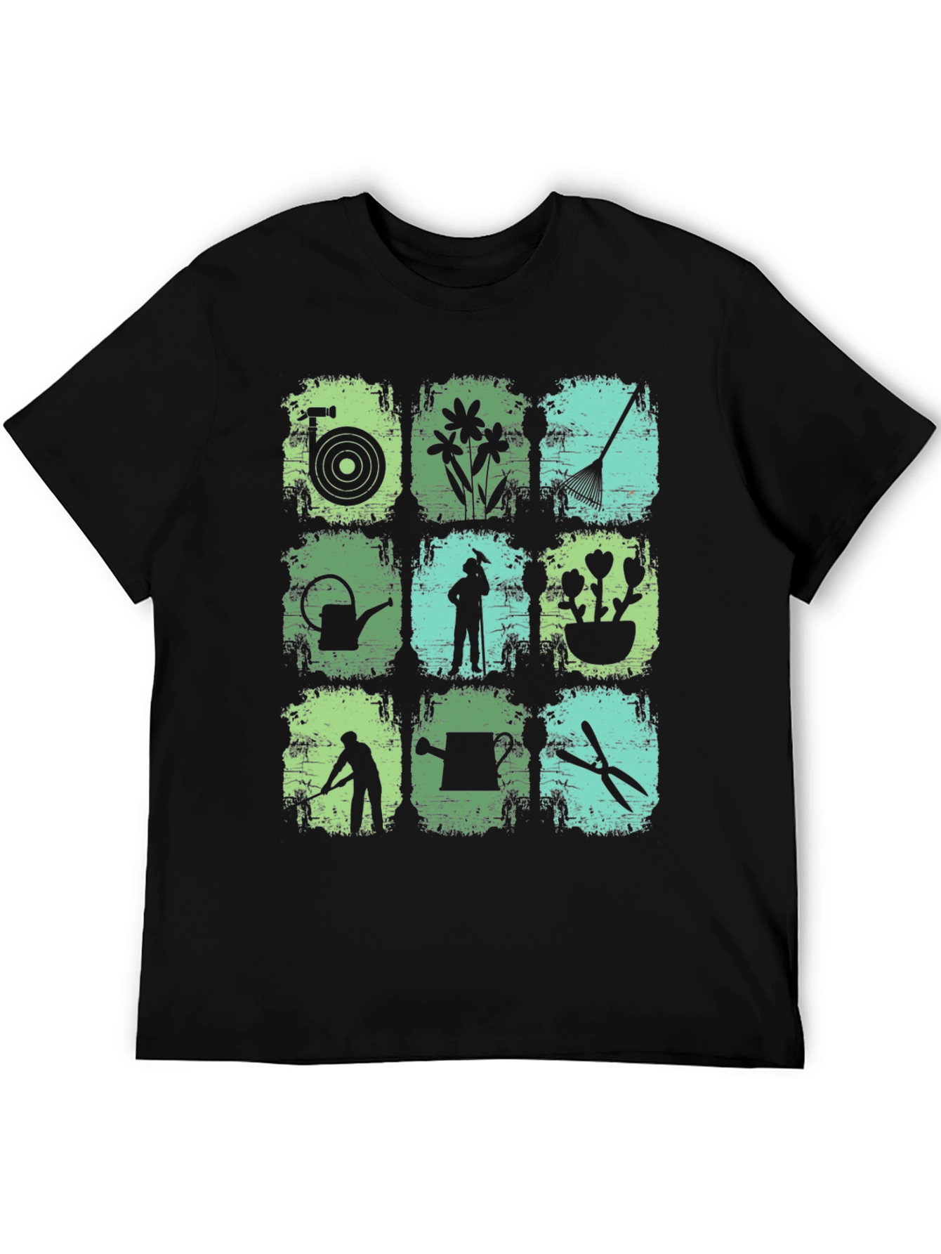 Gardening Tools & Gardener Silhouette Graphic T-Shirt