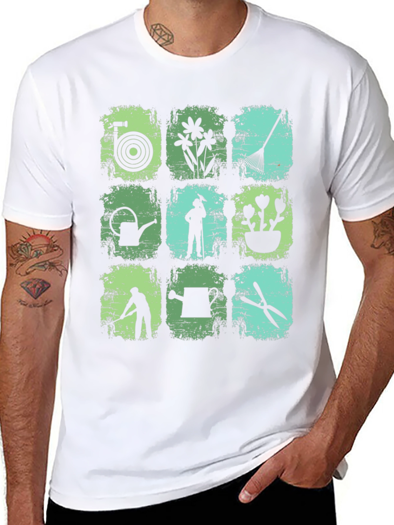 Gardening Tools & Gardener Silhouette Graphic T-Shirt