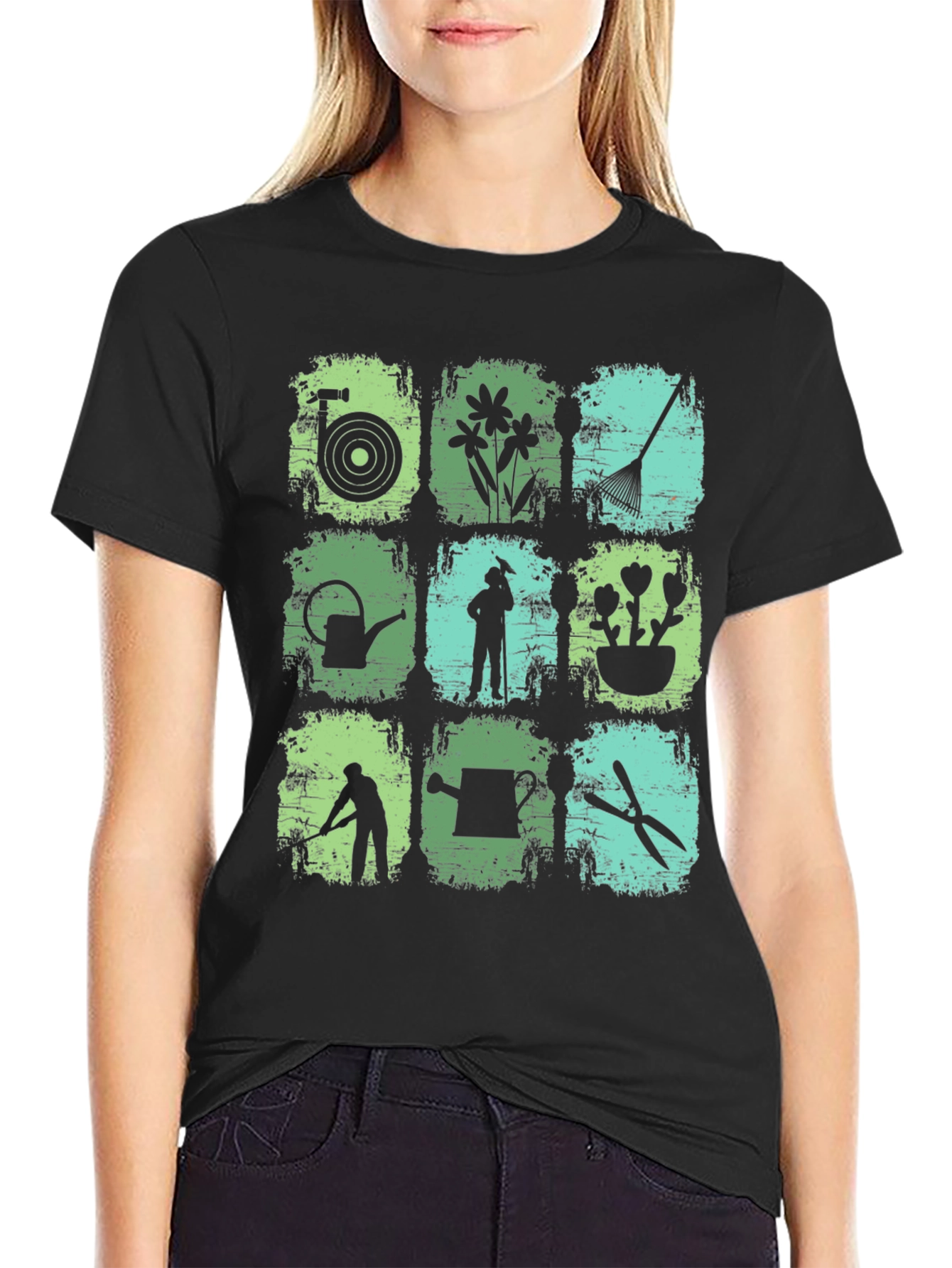 Gardening Tools & Gardener Silhouette Graphic T-Shirt