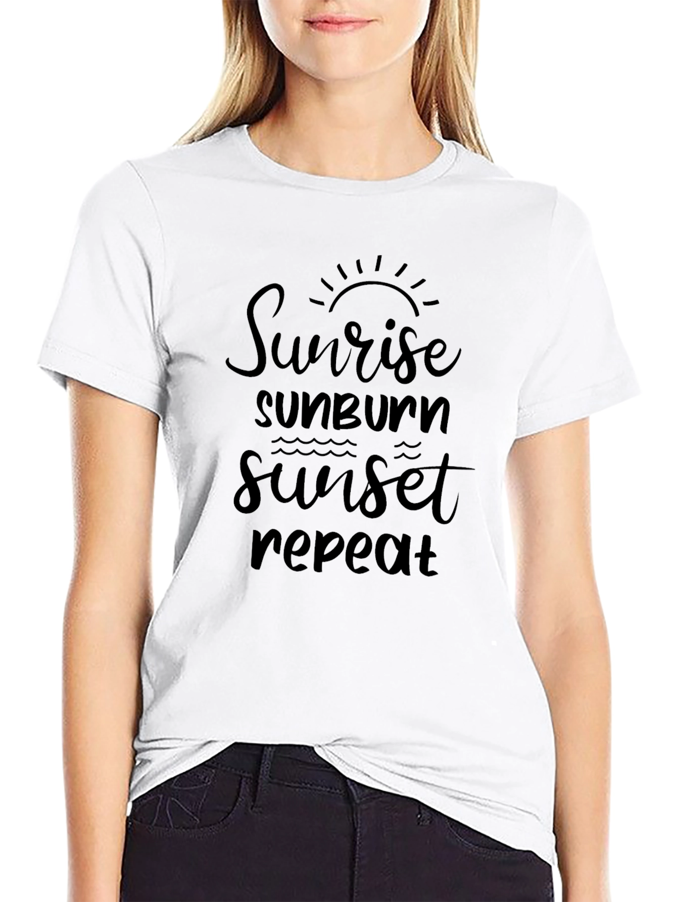 Sunrise Sunburn Sunset Repeat Black Tee