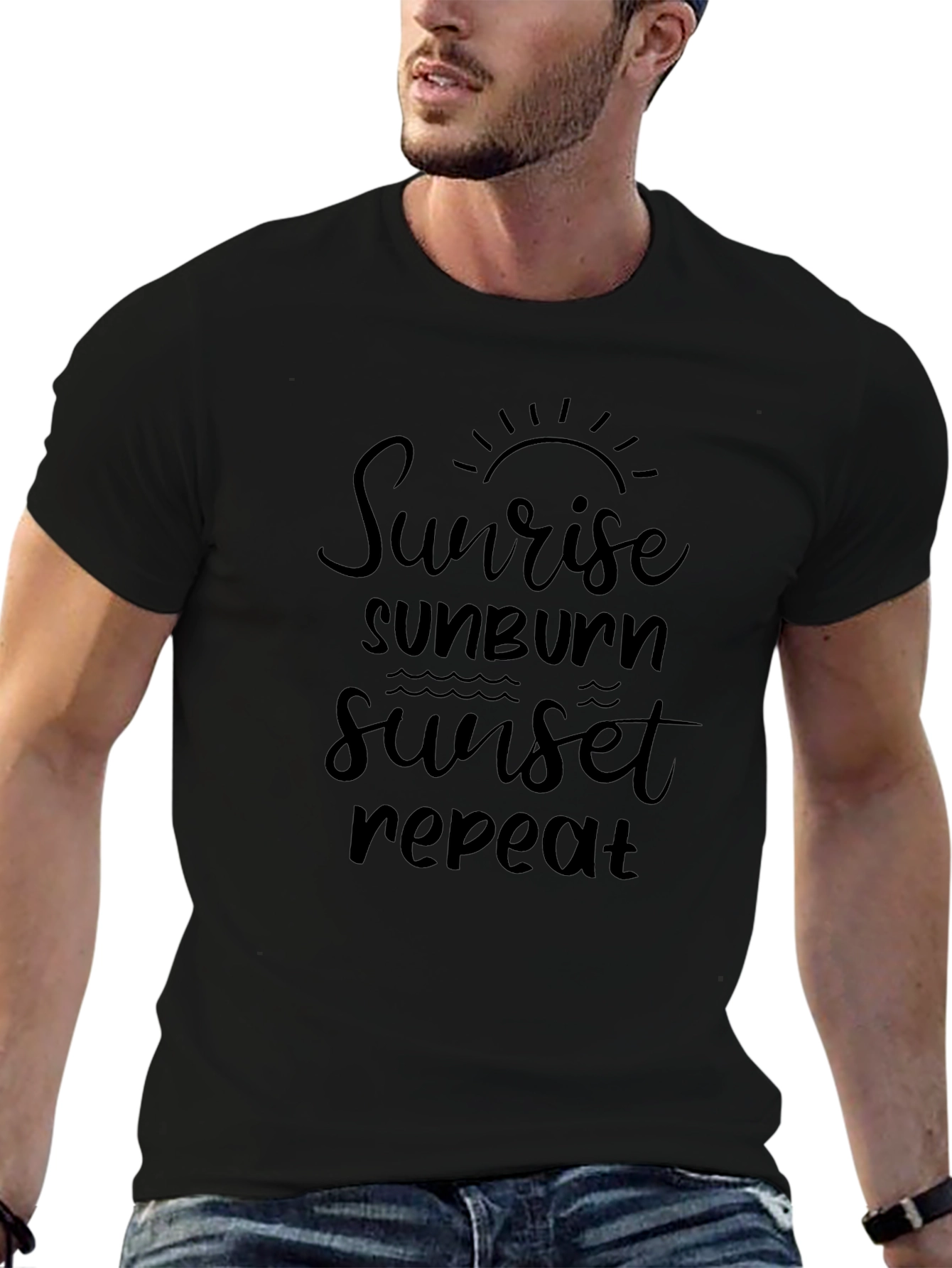 Sunrise Sunburn Sunset Repeat Black Tee