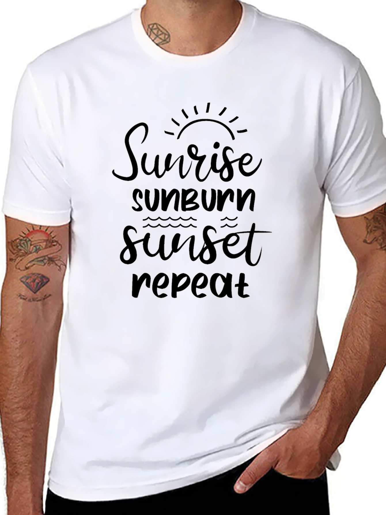 Sunrise Sunburn Sunset Repeat Black Tee