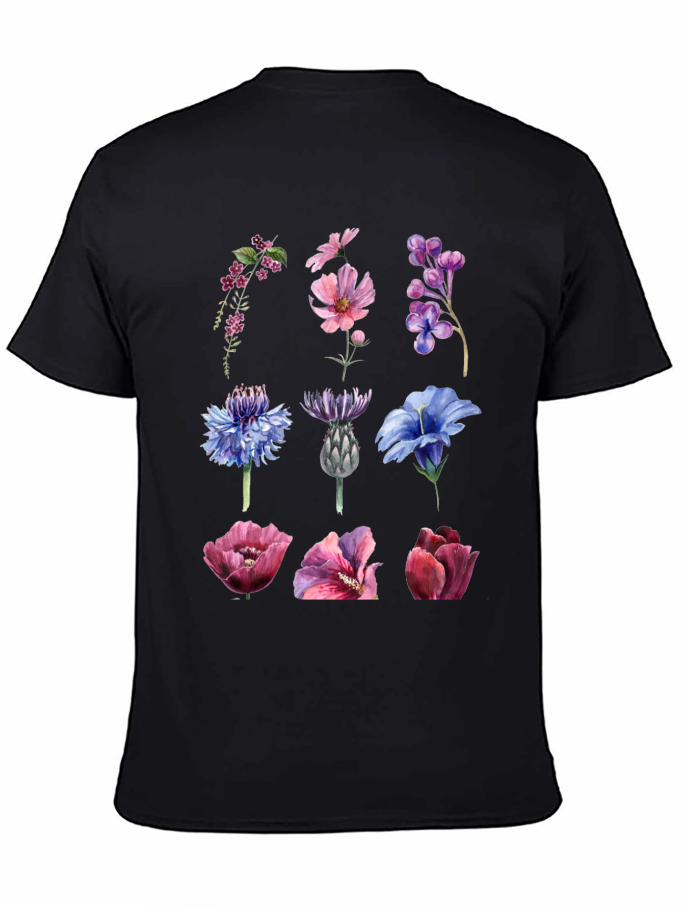 Floral Print Black Tee Shirt