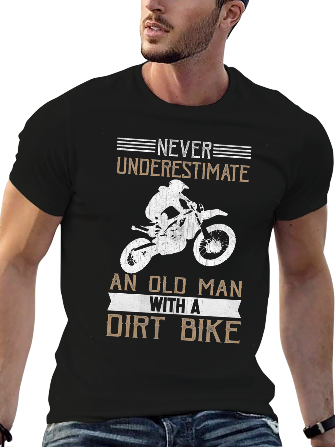 Never Underestimate an Old Man Dirt Bike Black Tee