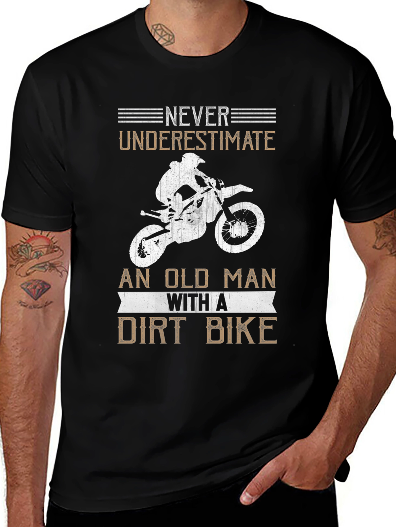 Never Underestimate an Old Man Dirt Bike Black Tee