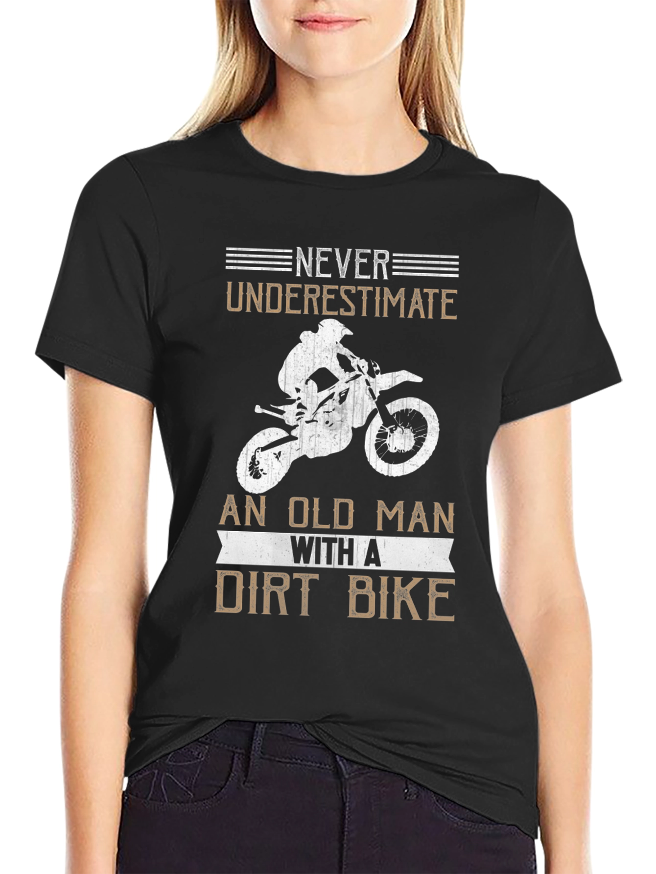Never Underestimate an Old Man Dirt Bike Black Tee