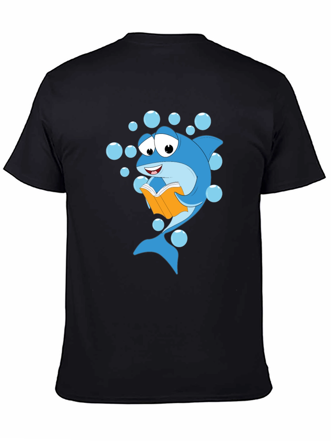 Reading Shark Graphic Tee - Black Cotton T-Shirt