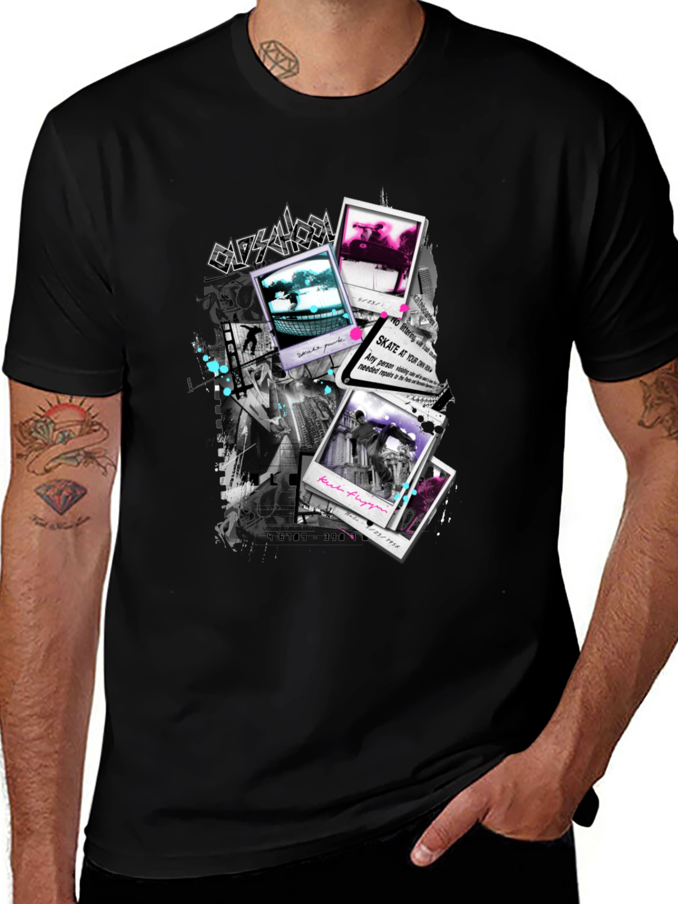 Skate Photos Graphic Print Black T-Shirt