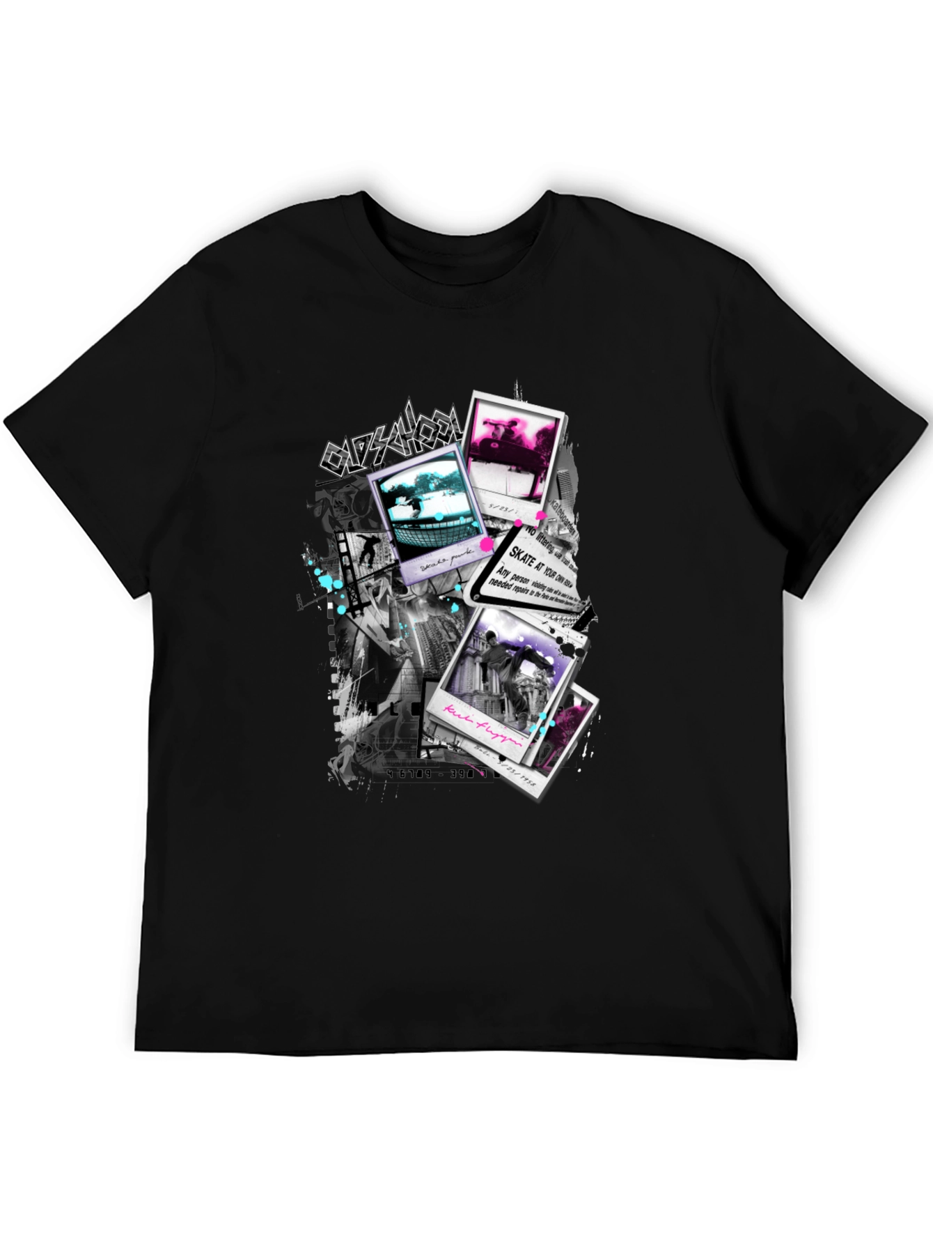 Skate Photos Graphic Print Black T-Shirt