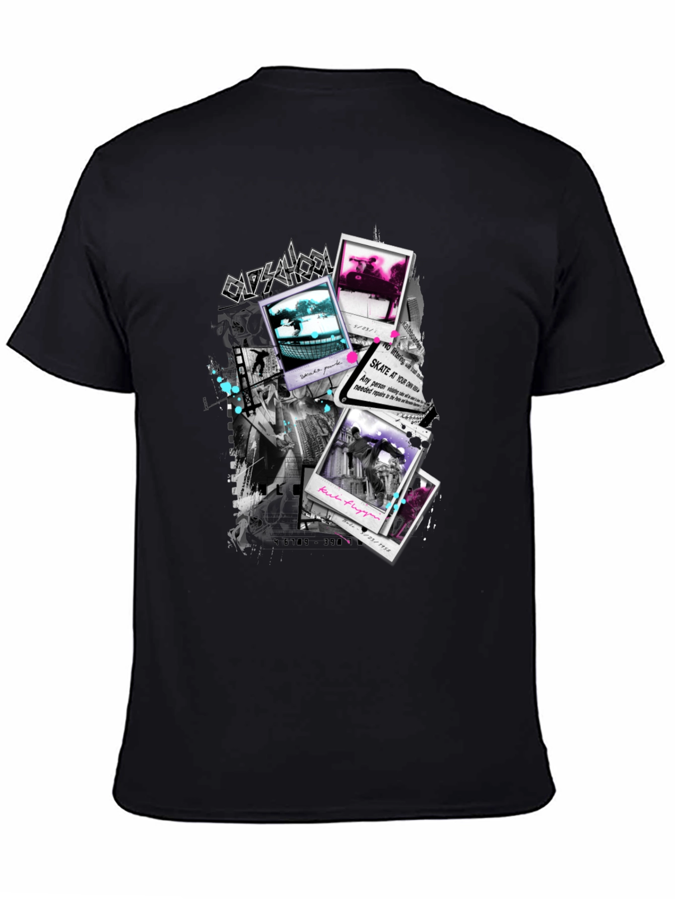 Skate Photos Graphic Print Black T-Shirt