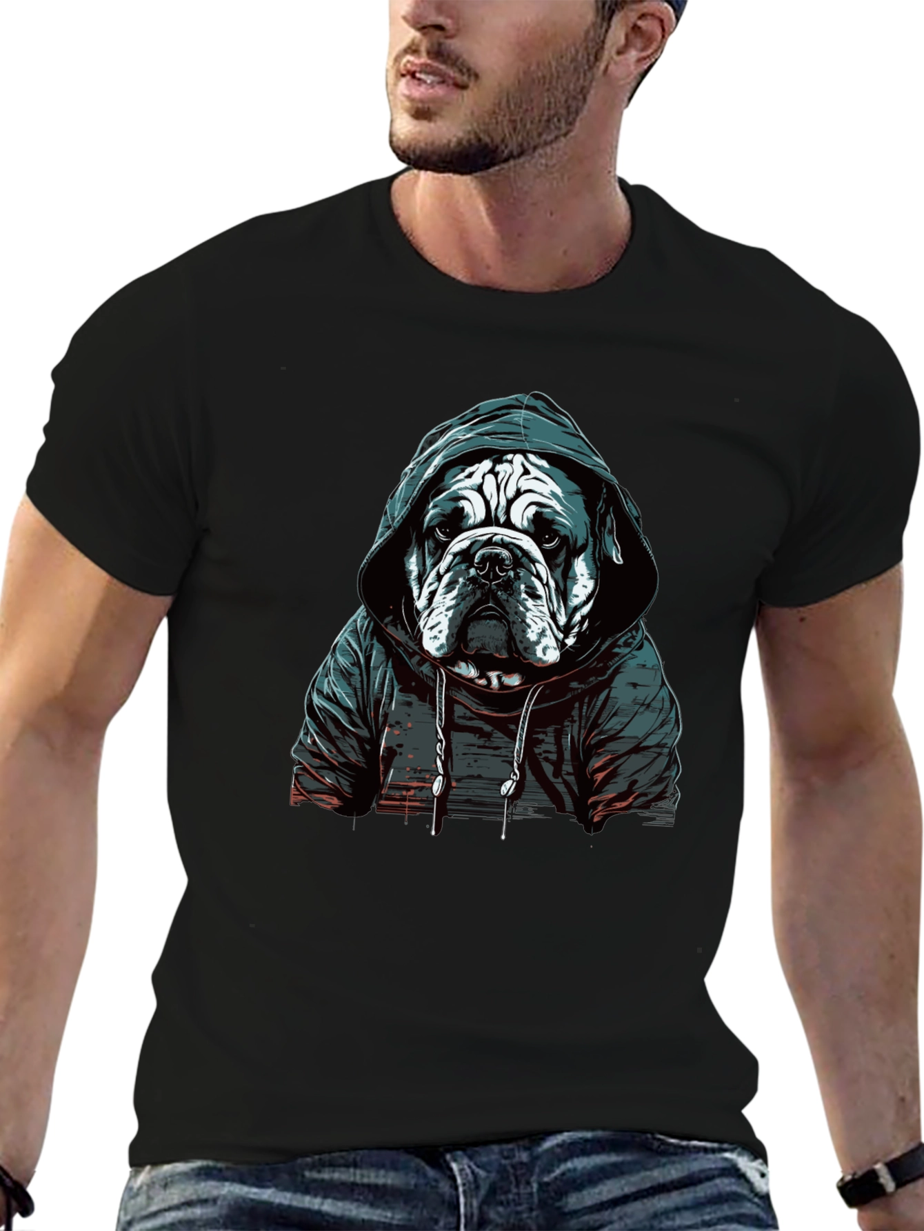 Hooded Bulldog Graphic T-Shirt