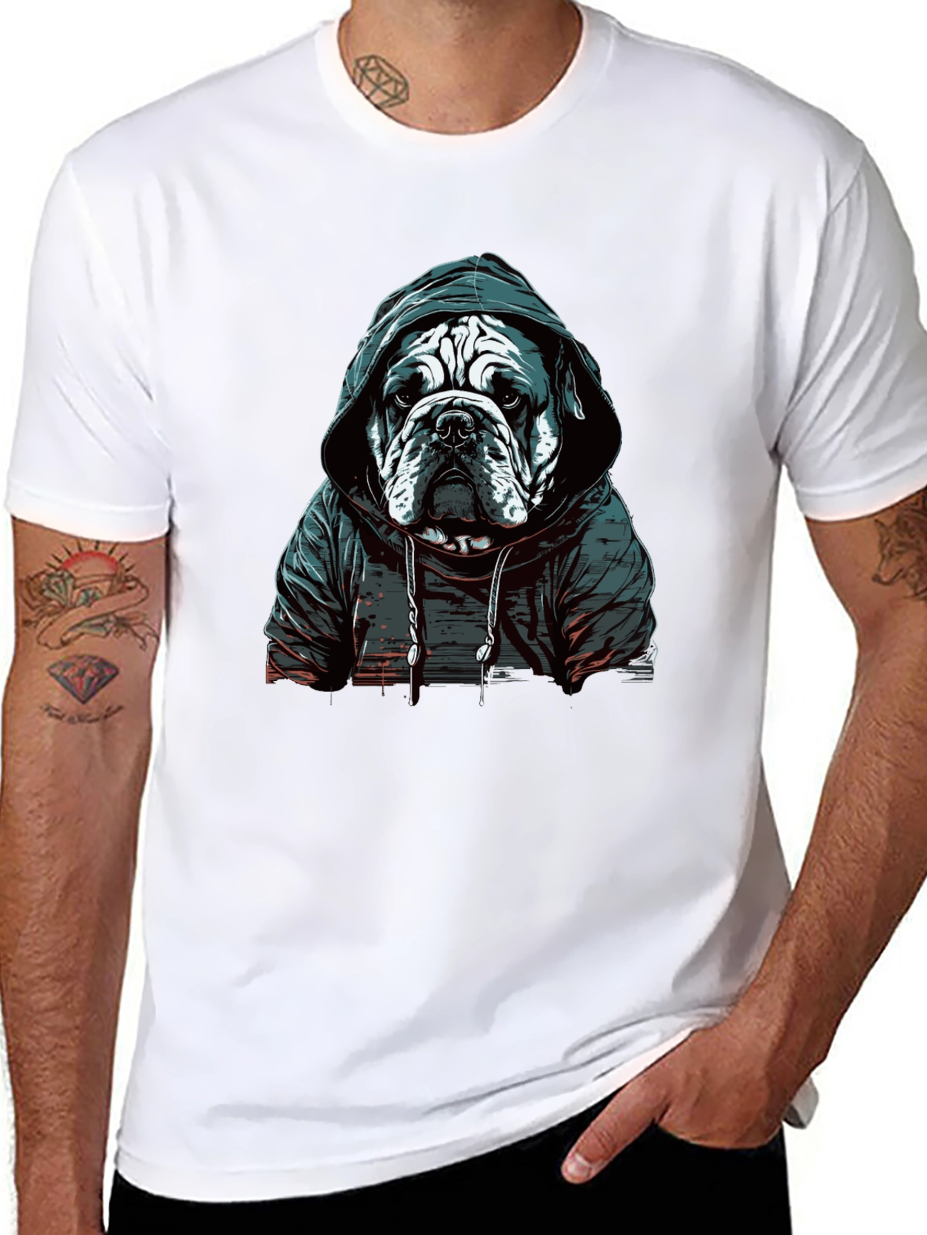Hooded Bulldog Graphic T-Shirt