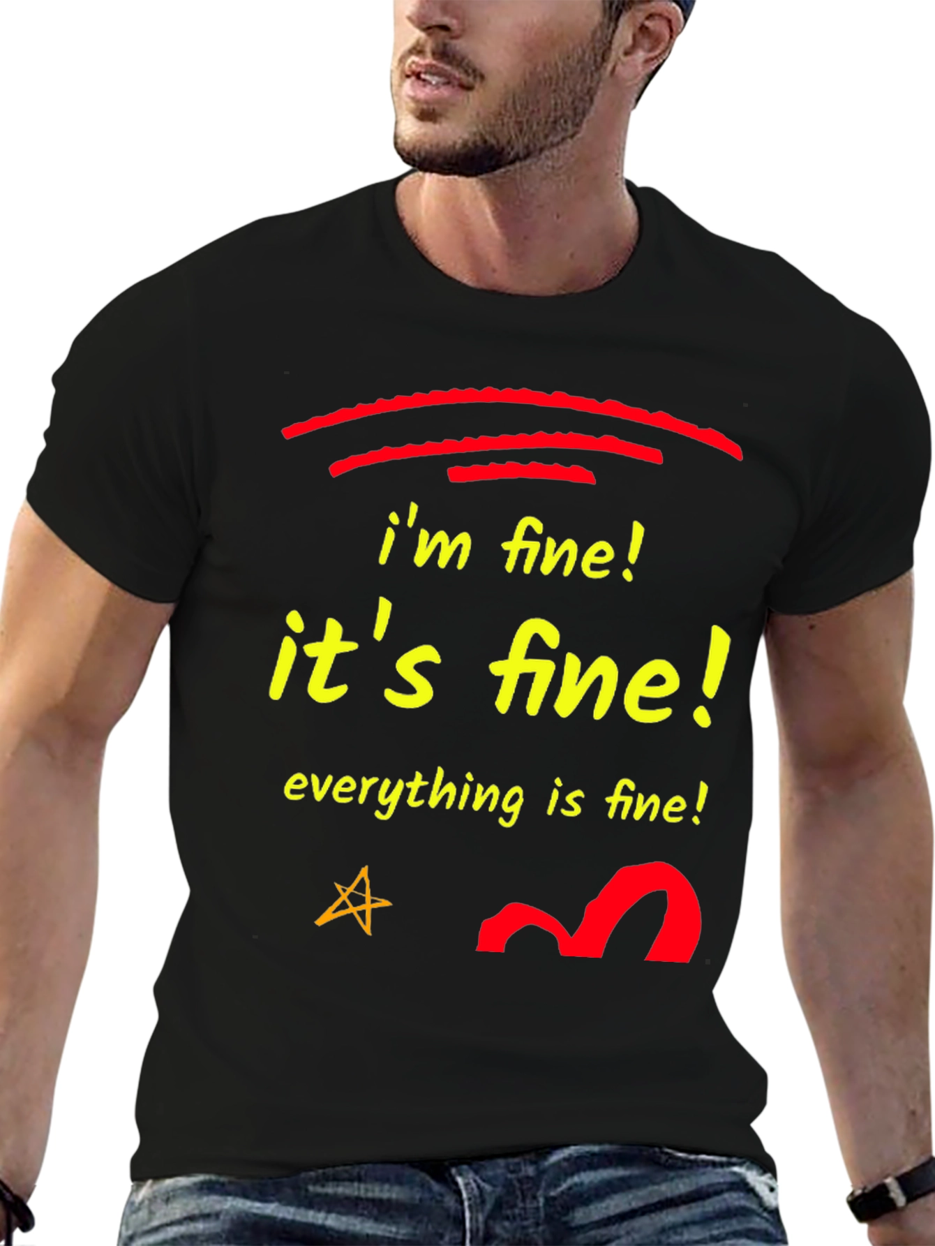 Im Fine! Black Graphic T-Shirt