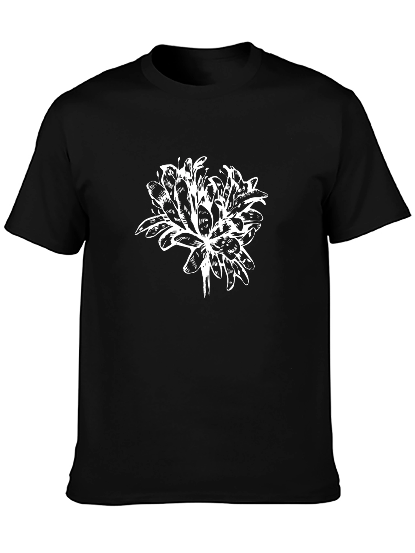 Mens Black T-Shirt with White Flower Design