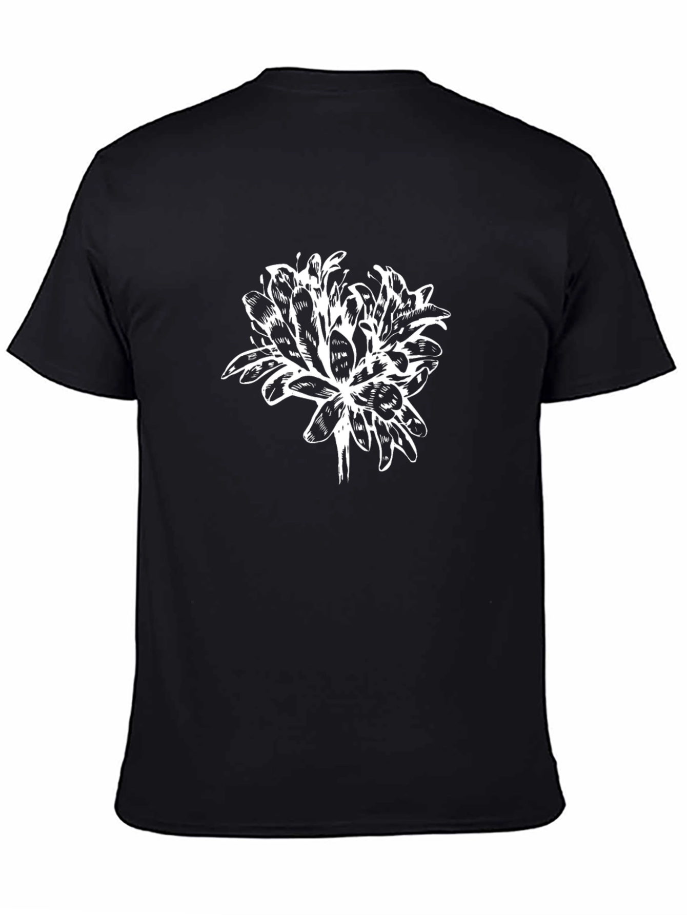 Mens Black T-Shirt with White Flower Design