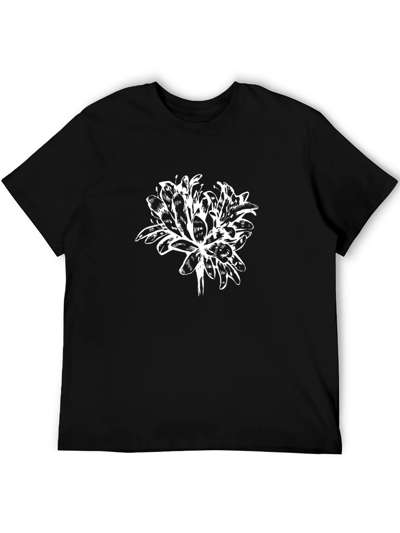Mens Black T-Shirt with White Flower Design