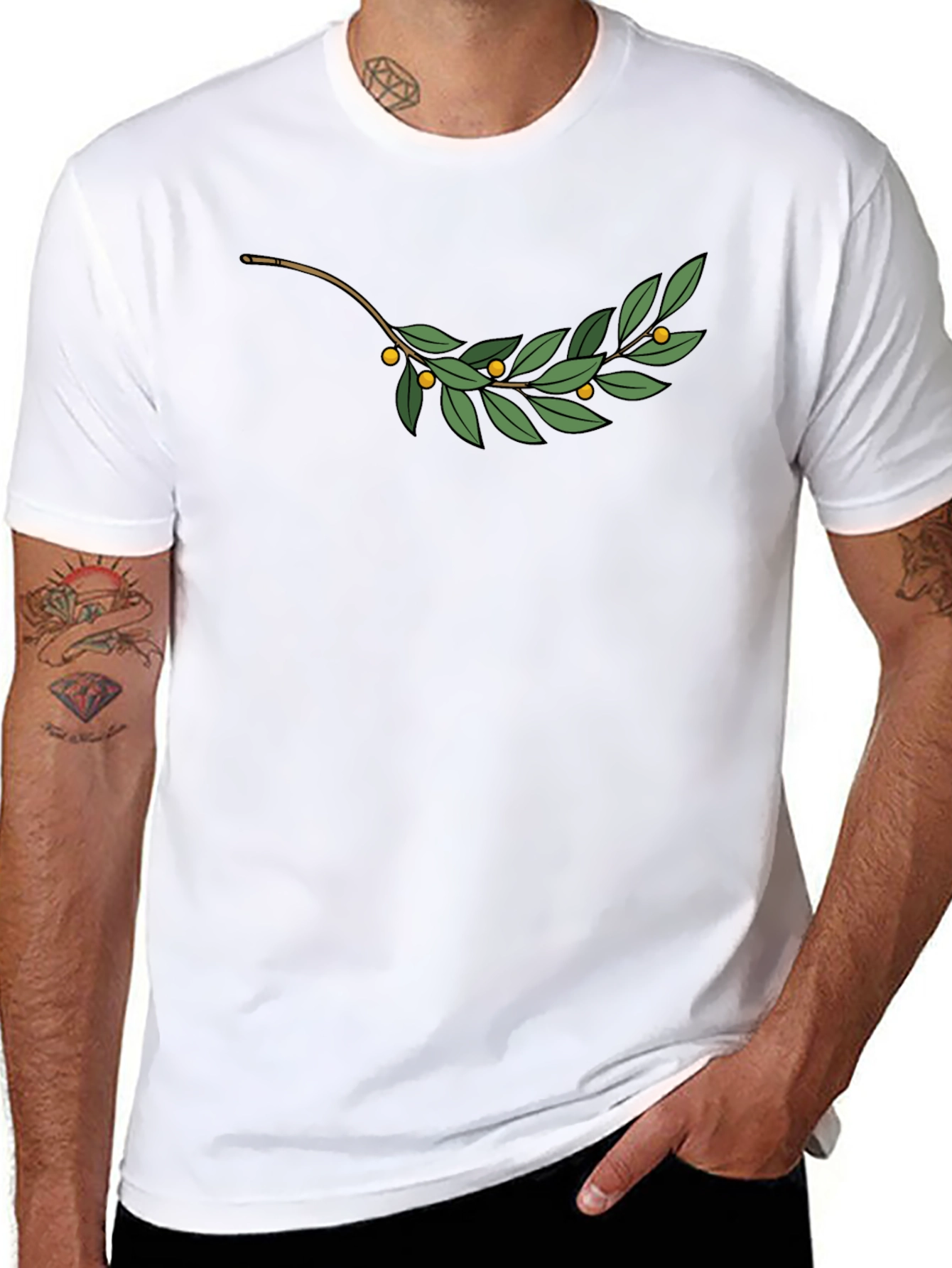 Olive Branch Graphic Tee - Black Casual T-Shirt