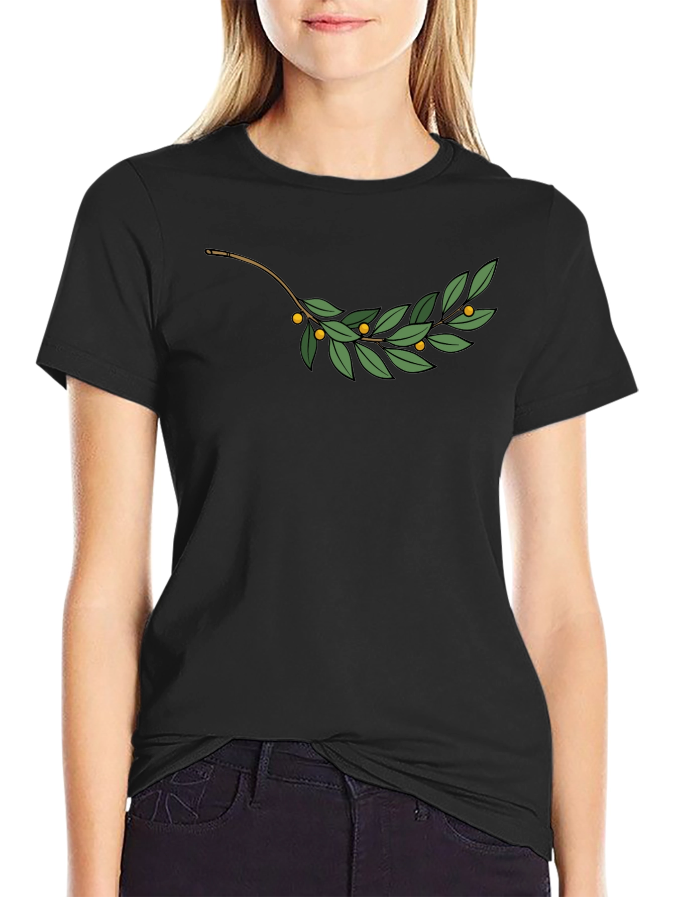 Olive Branch Graphic Tee - Black Casual T-Shirt